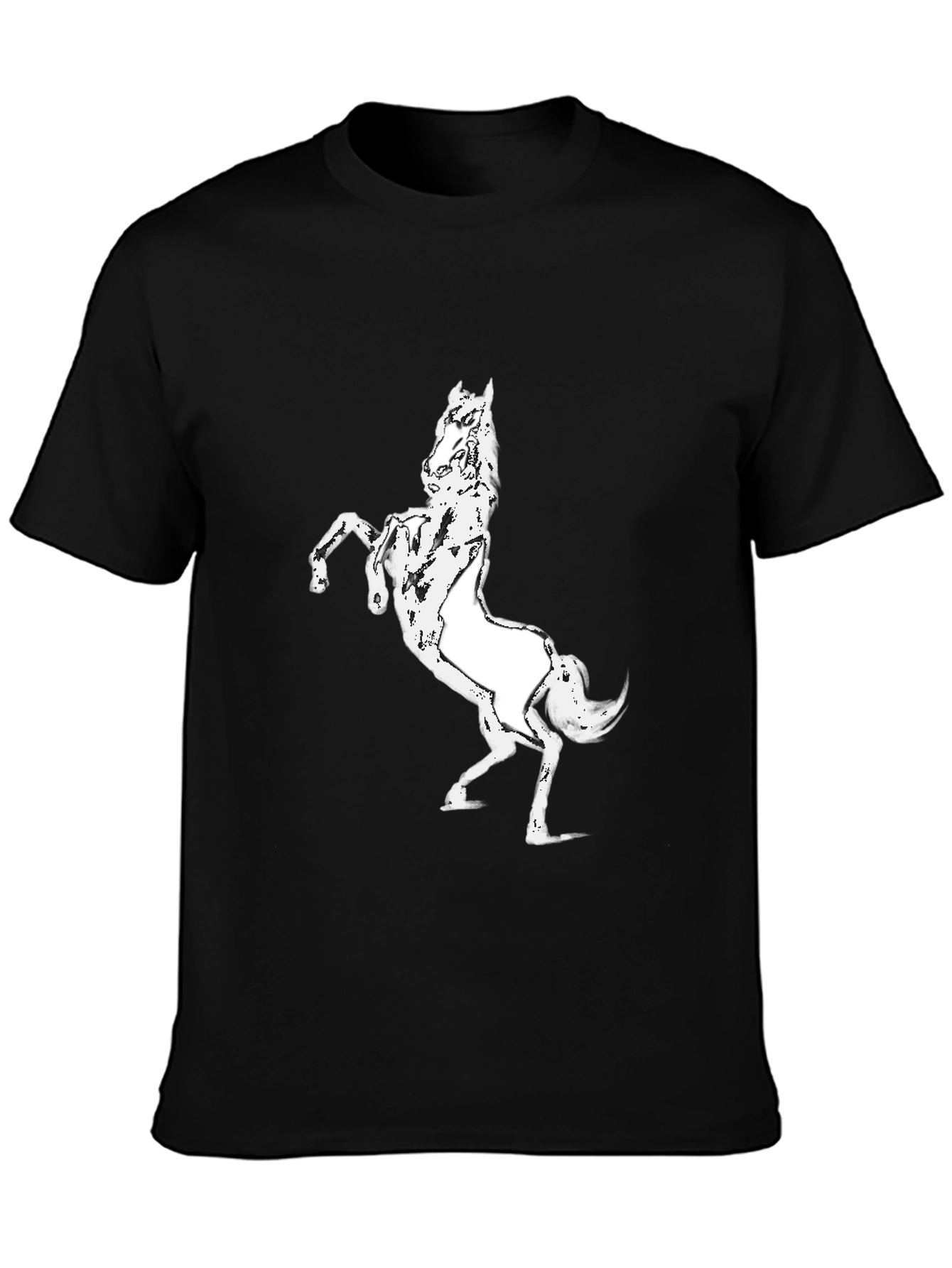 Black Black T-Shirt with White Horse Graphic view 3
