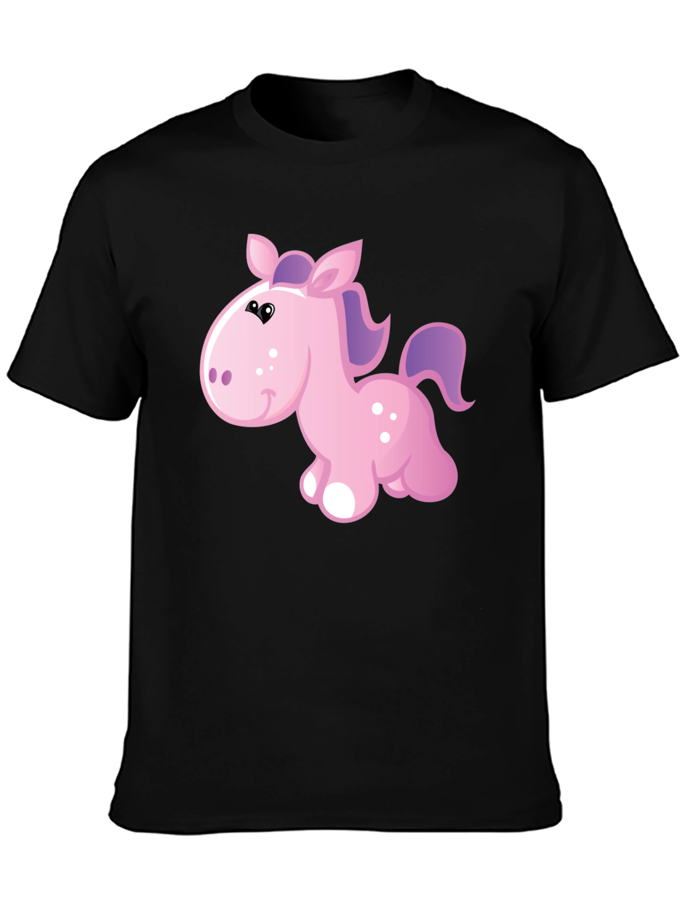 Black Cute Cartoon Pony Black T-Shirt view 3