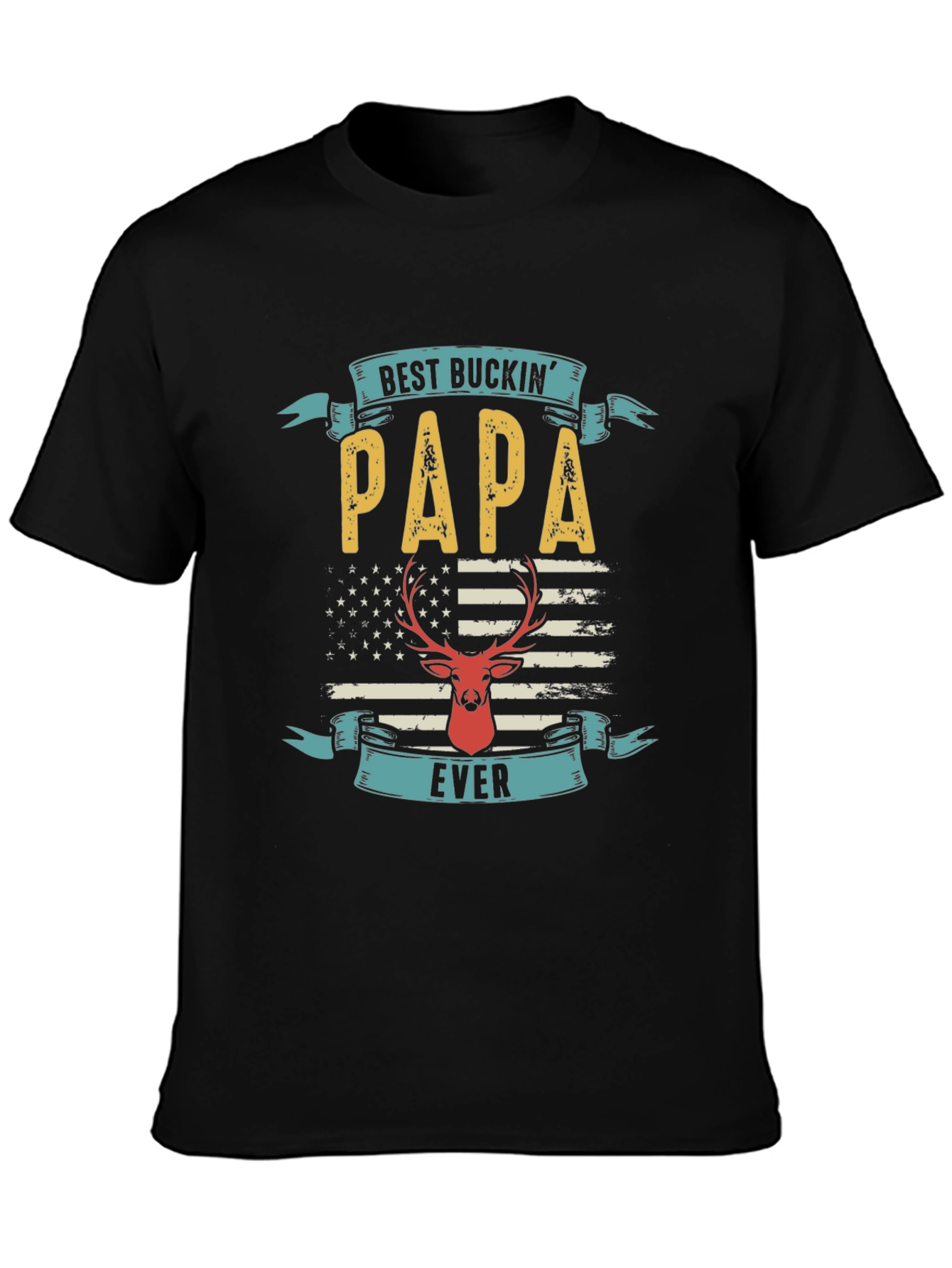 Black Best Buckin' Papa T-Shirt - Deer Hunter Father's Day Tee view 3