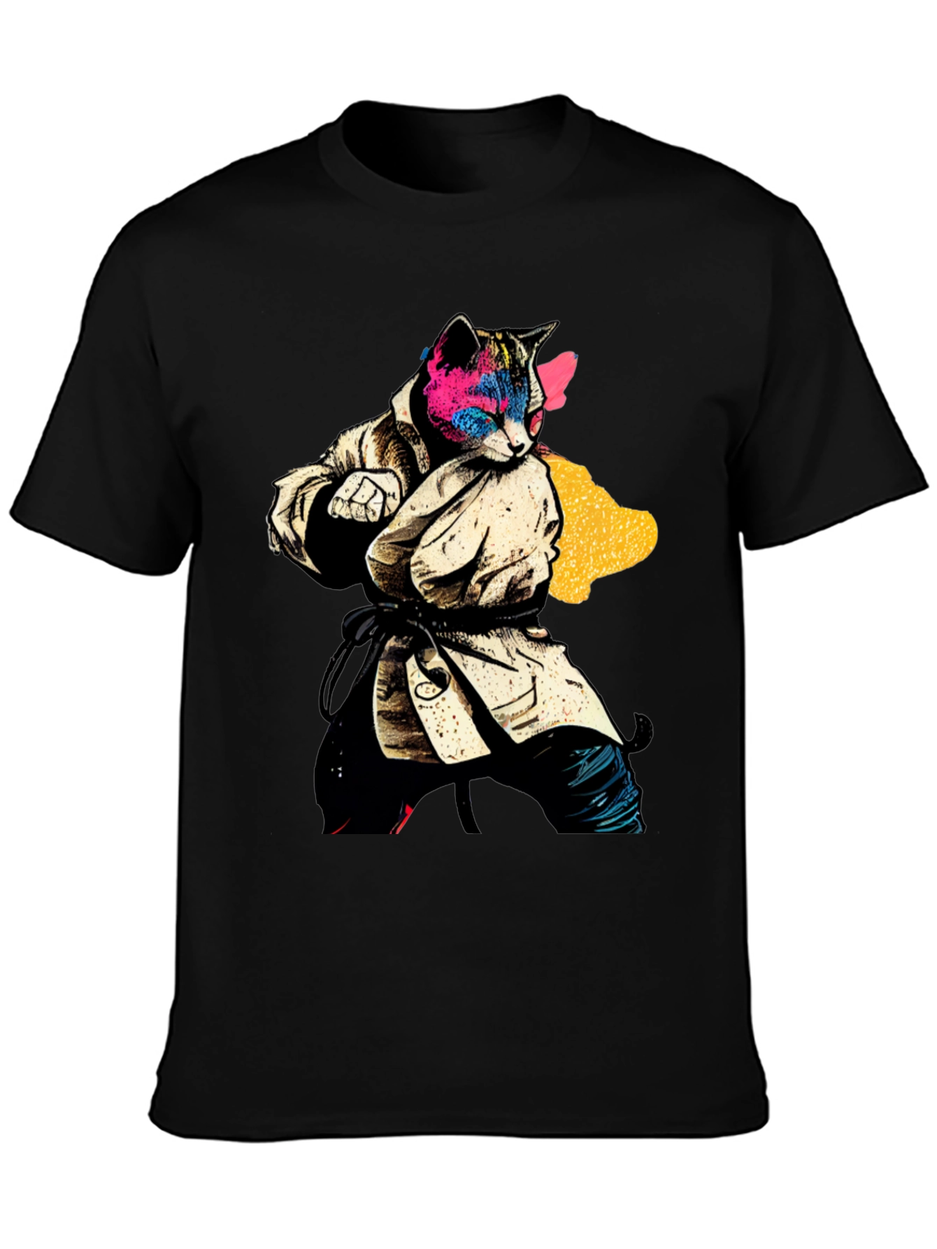 Black Karate Cat T-Shirt - Unique Graphic Tee view 3