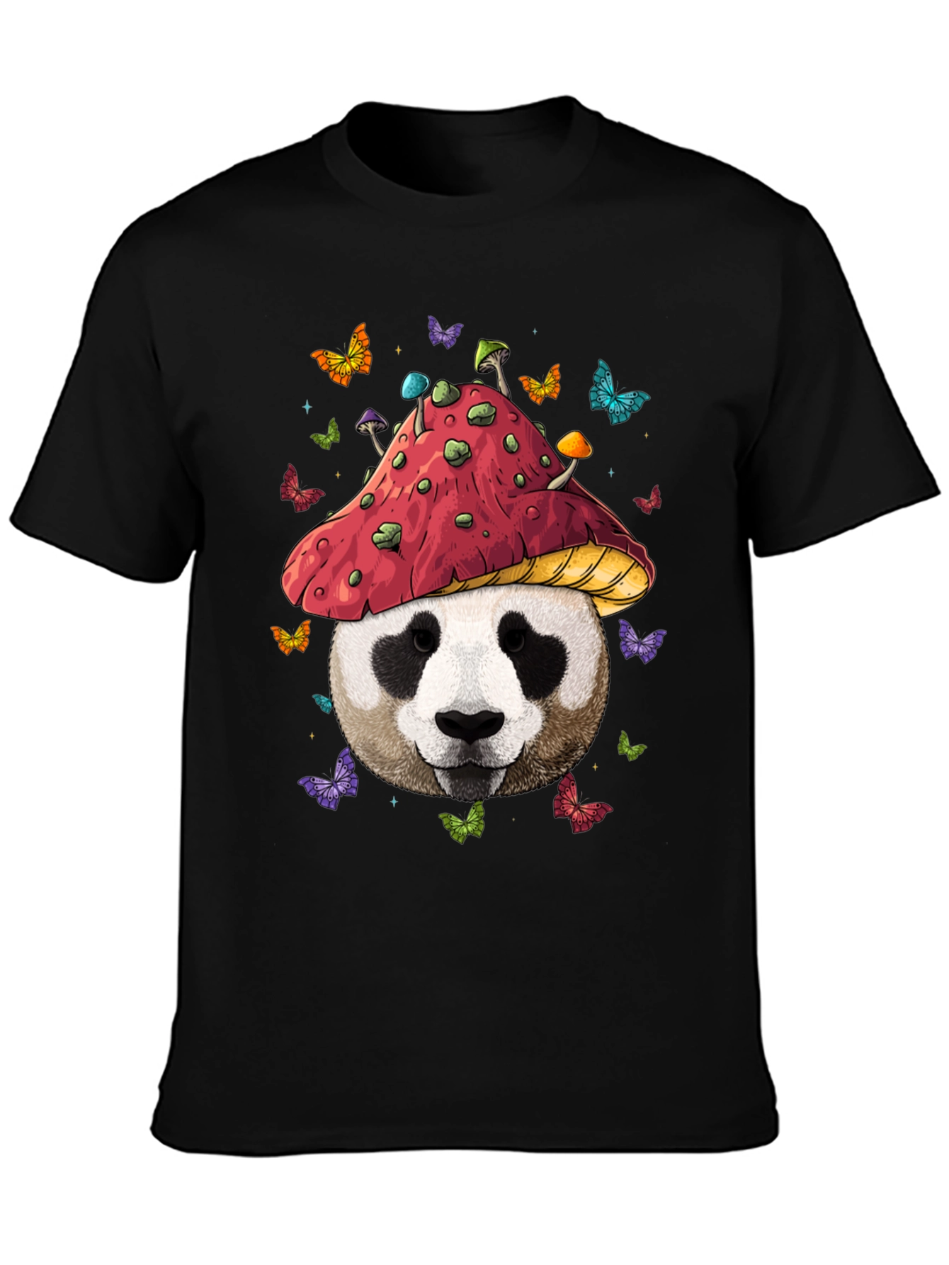 Black Panda Mushroom T-Shirt - Whimsical Graphic Tee view 3