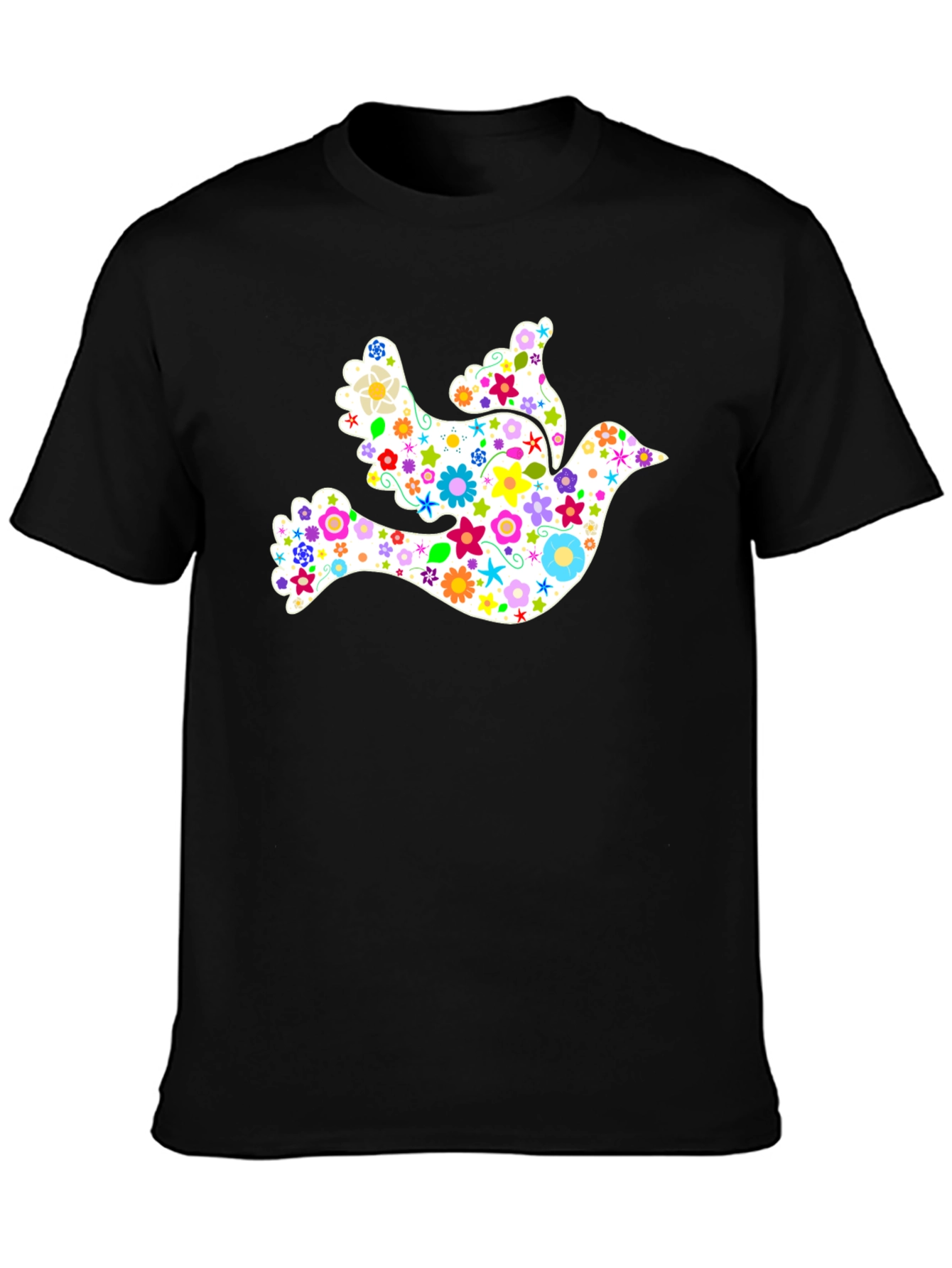 Black Floral Dove Graphic Black T-Shirt view 3
