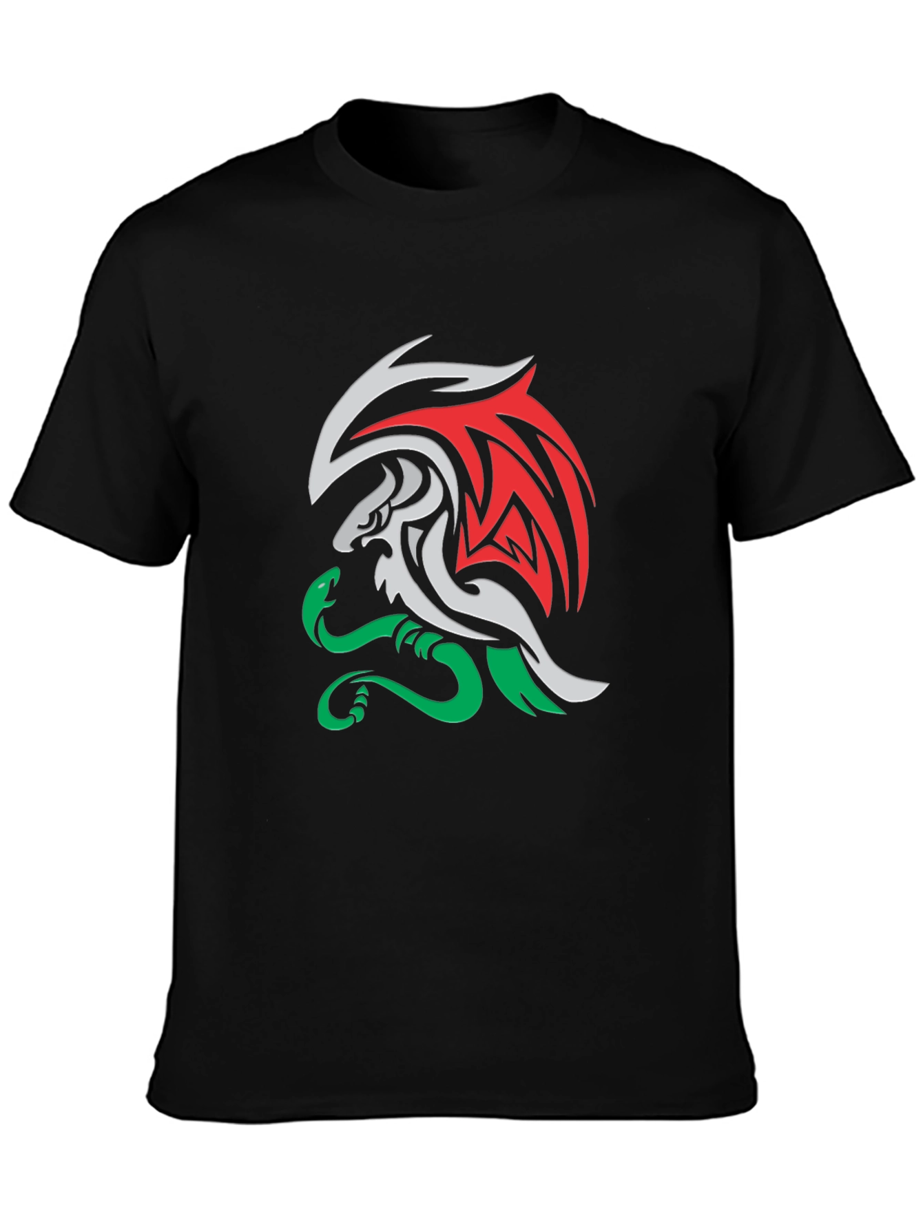 Black Dragon and Snake Graphic Tee - Black Cotton Blend Shirt view 3