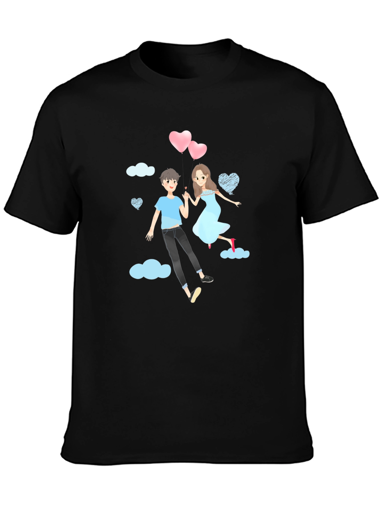 Black Romantic Couple Cartoon Graphic T-Shirt view 3