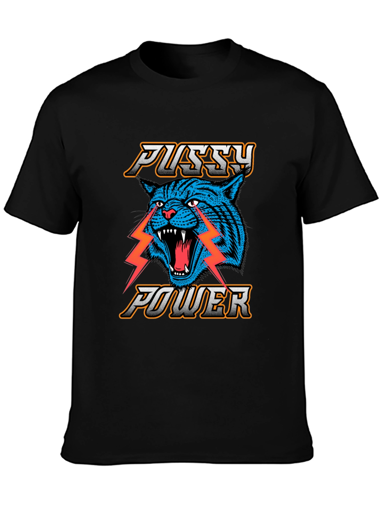 Black Pussy Power Graphic Tee - Blue Cat Lightning view 3