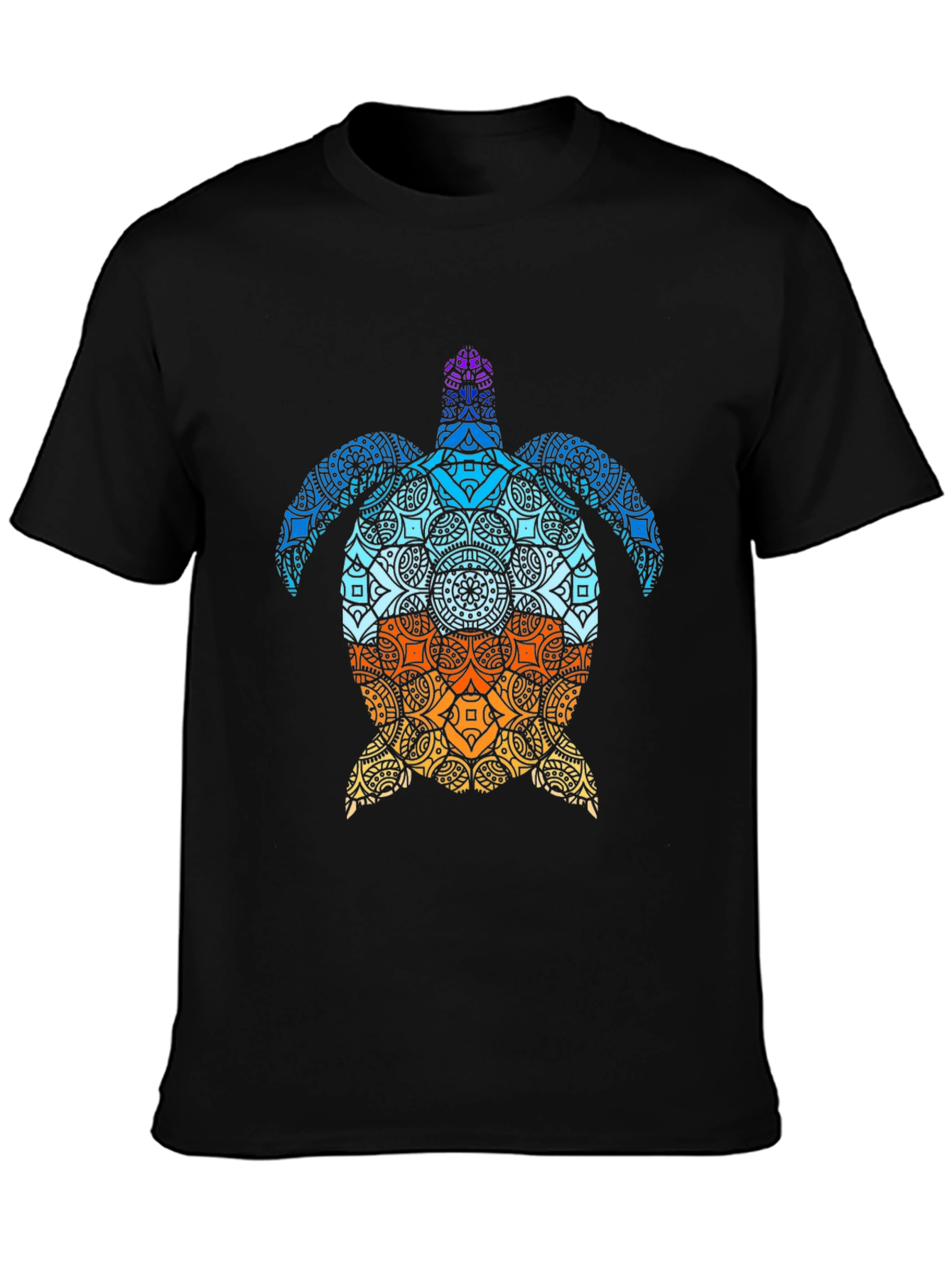Black Turtle Mandala Graphic Tee - Black Cotton T-Shirt view 3