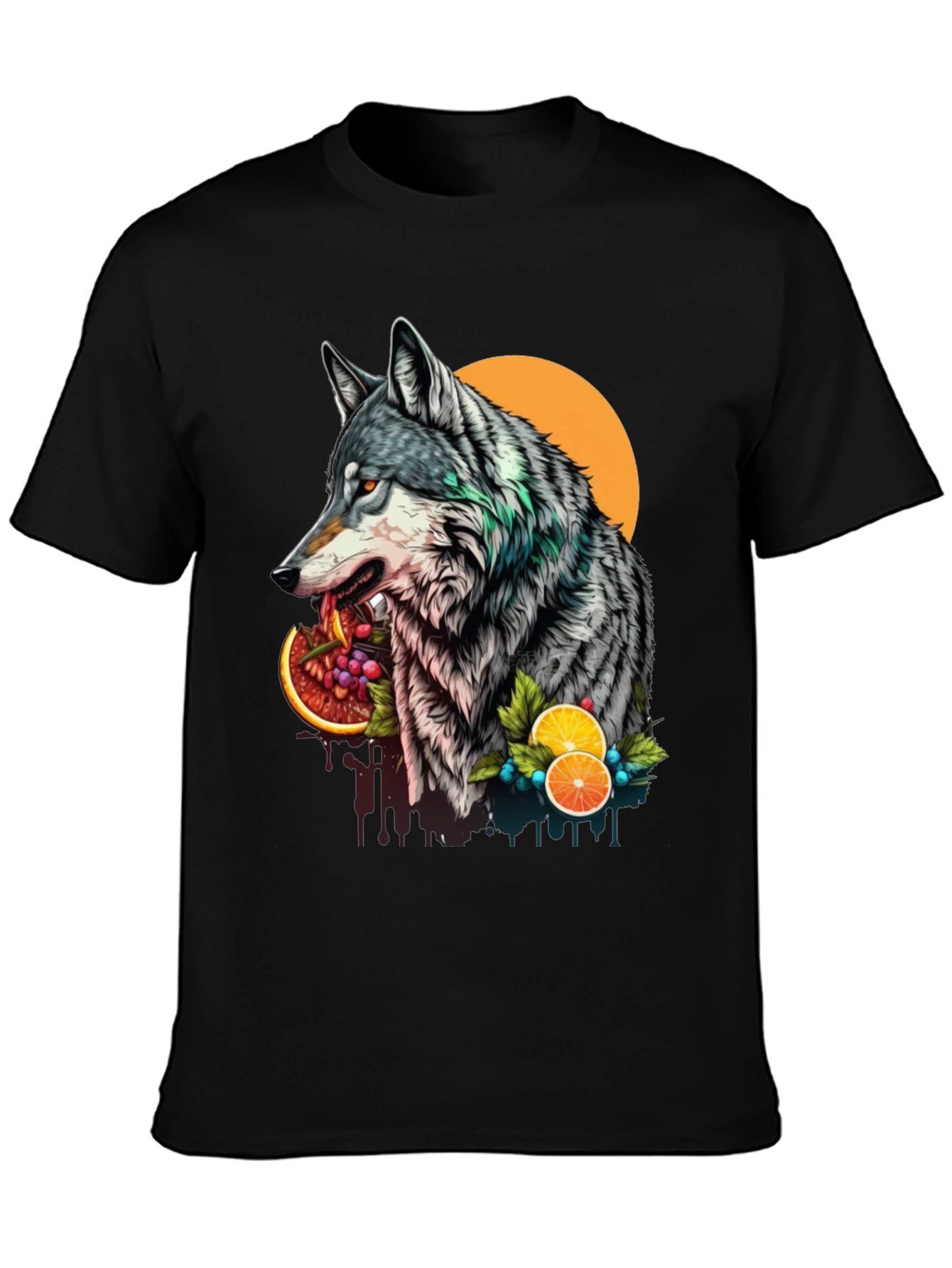 Black Wolf and Fruit Graphic Tee - Modern Streetwear Style view 3