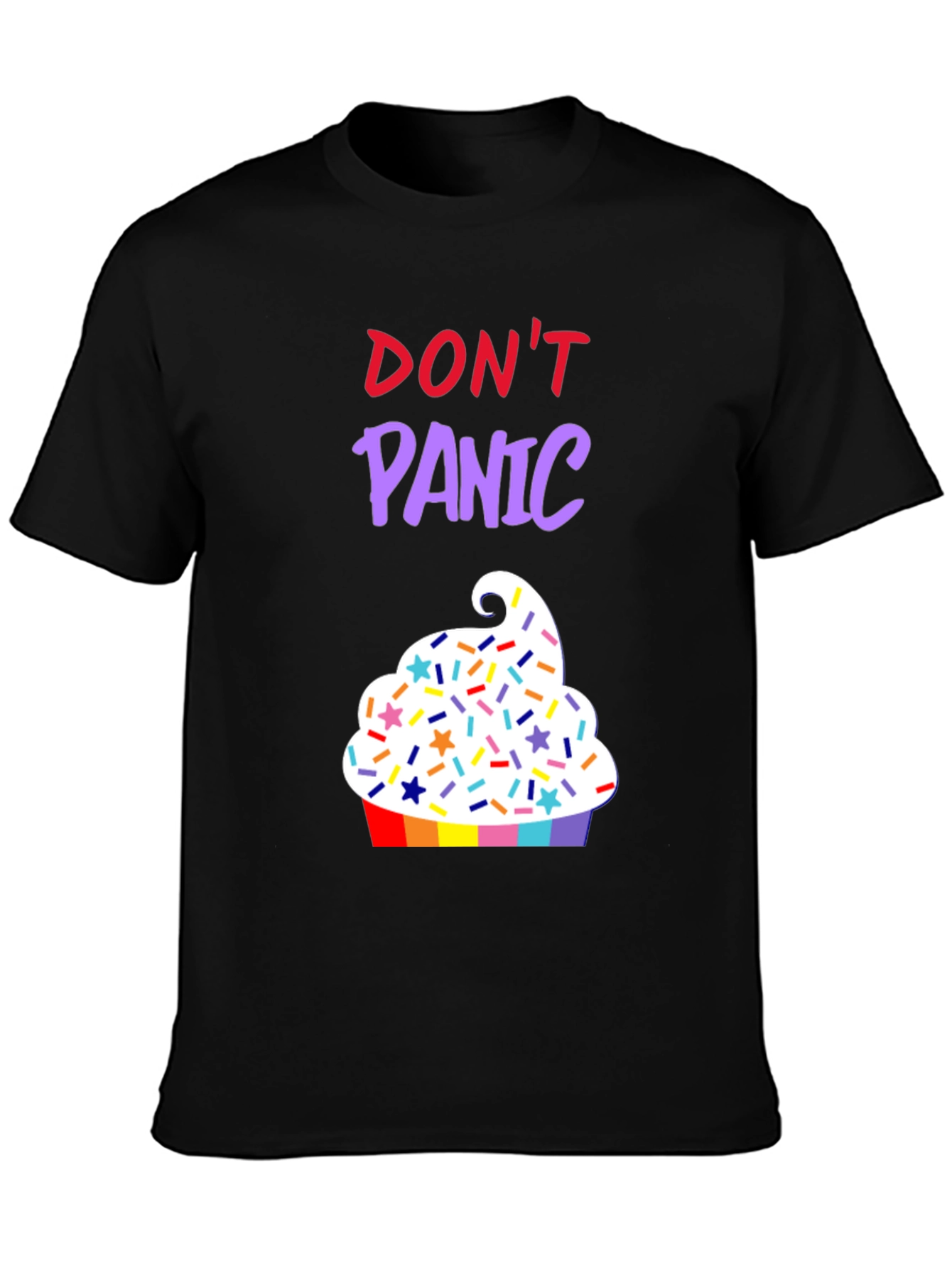 Black Don't Panic Cupcake T-Shirt view 3