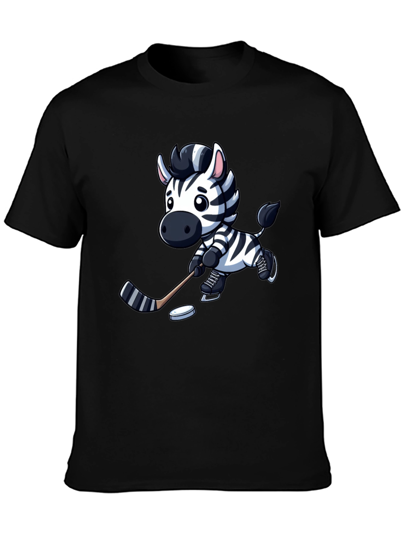 Black Zebra Hockey Player T-Shirt - Cool Cartoon Design view 3