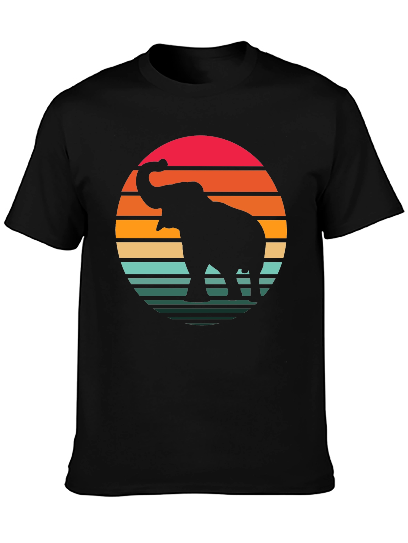 Black Retro Elephant Sunset Graphic Tee - Black Cotton Blend Shirt view 3