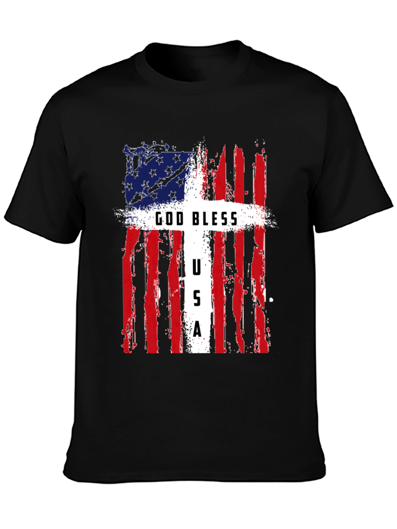 Black God Bless USA Patriotic T-Shirt view 3