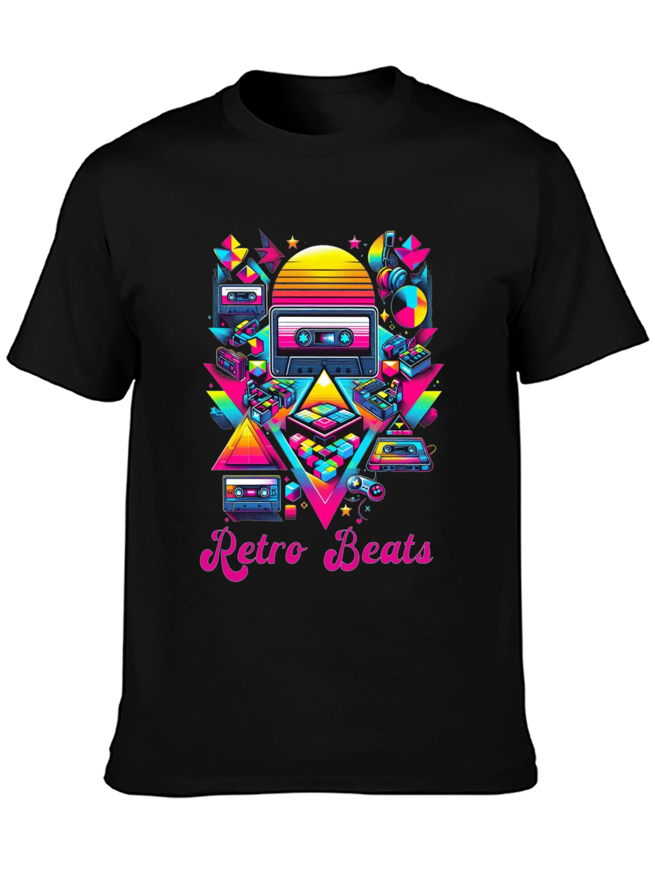 Black Retro Beats T-Shirt - 80s Music Style view 3