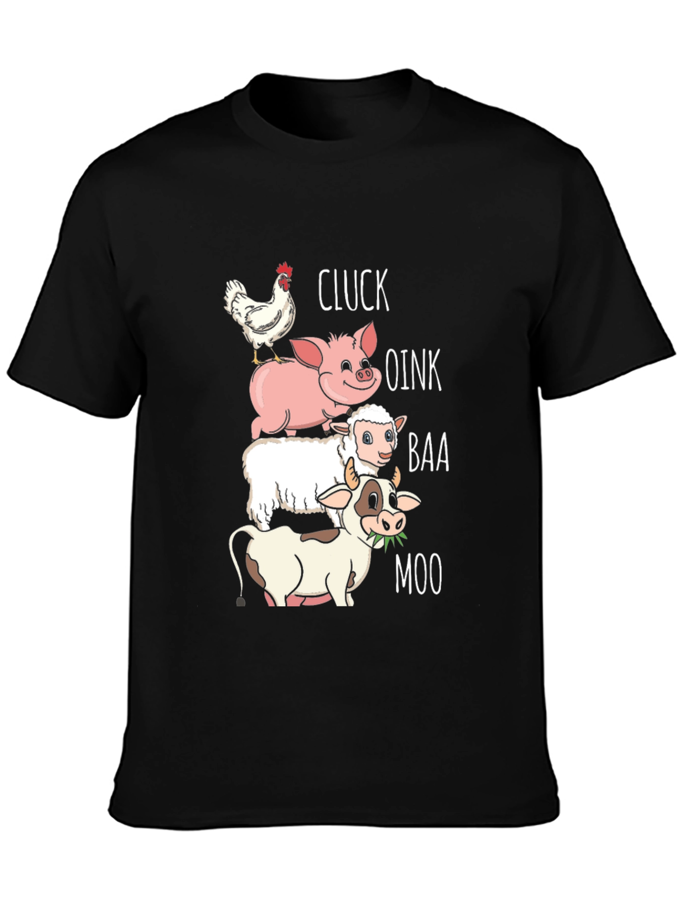 Black Farm Animal Sound Stack T-Shirt - Cluck, Oink, Baa, Moo view 3