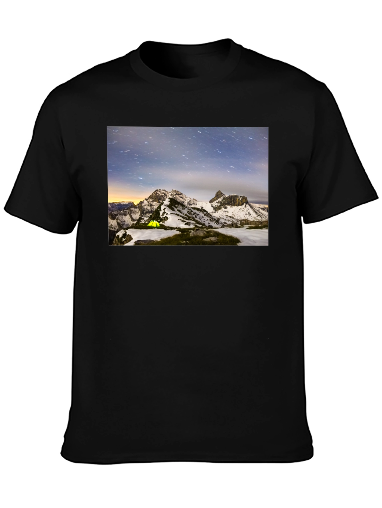 Black Mountain Starry Night Camping Black T-Shirt view 3