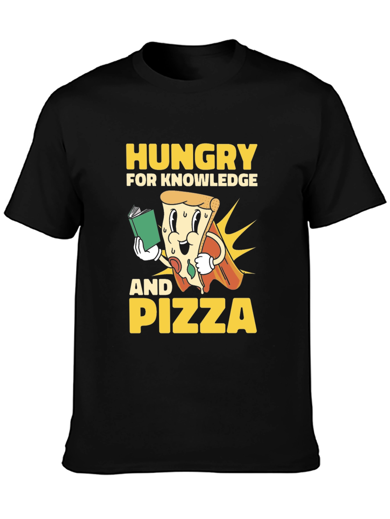 Black Hungry for Knowledge and Pizza T-Shirt view 3