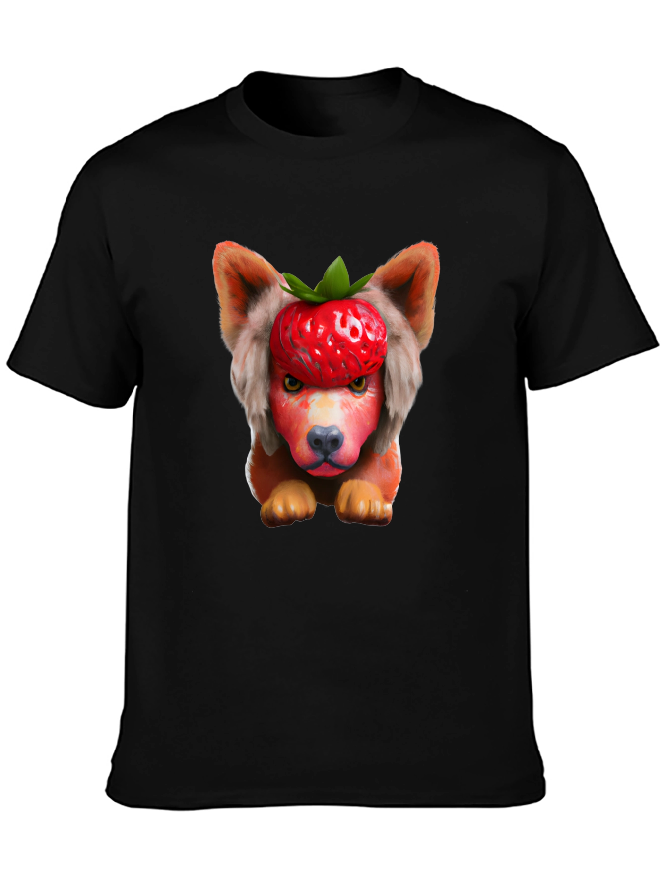 Black Strawberry Dog Head Graphic Tee - Unique & Fun! view 3