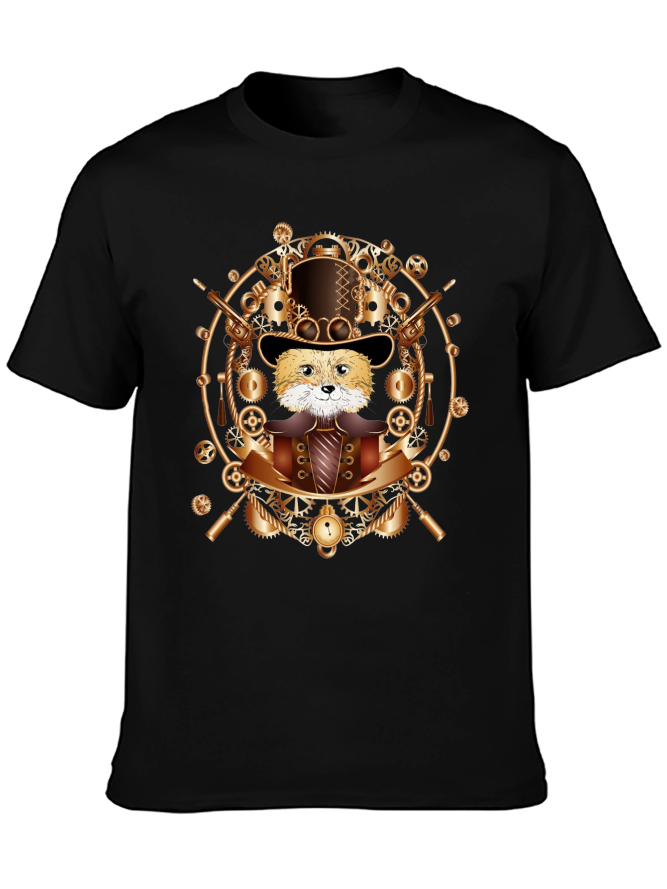 Black Steampunk Fox T-Shirt - Unique Graphic Tee view 3