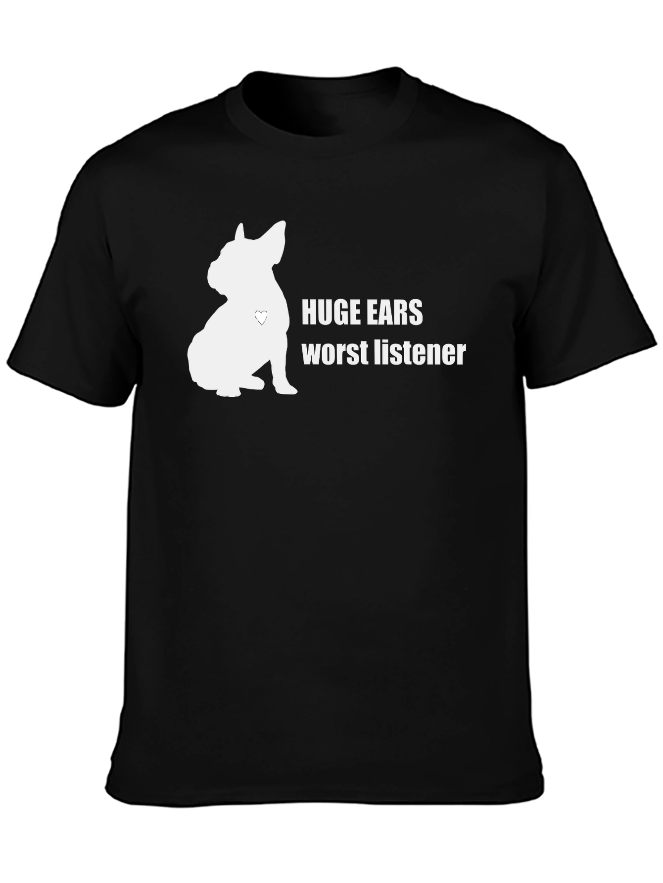 Black Humorous "Huge Ears, Worst Listener" Dog T-Shirt view 3