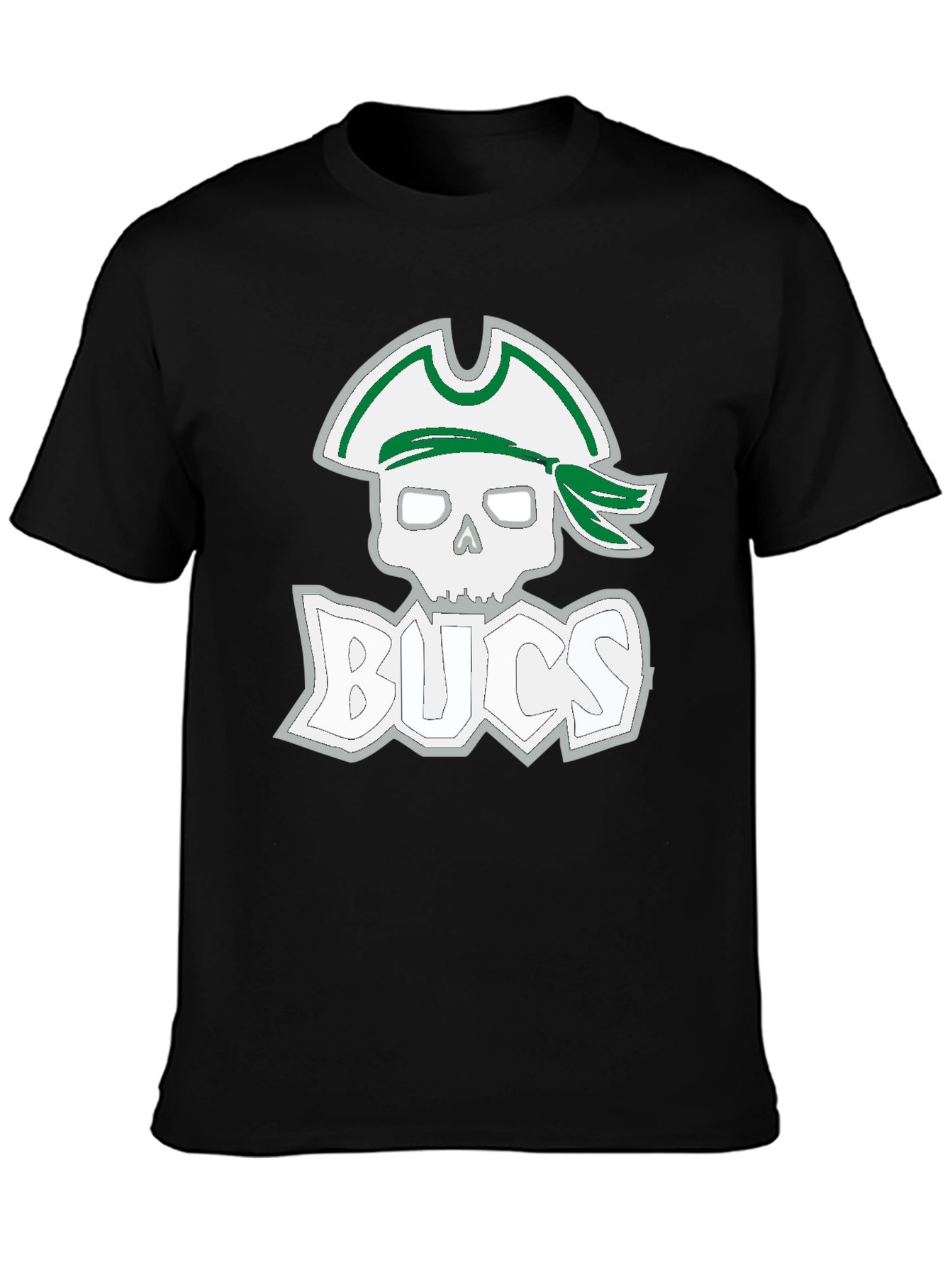 Black Men's Black T-Shirt with Pirate Skull & 'BUCS' Graphic view 3