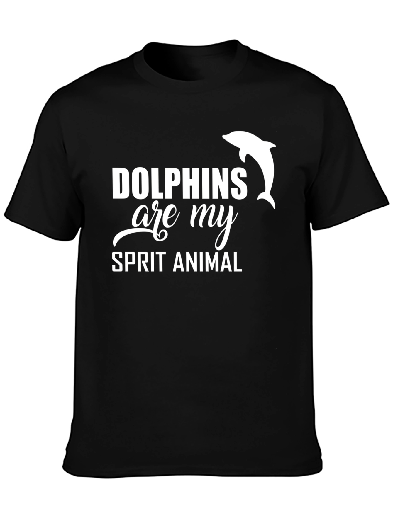 Black Dolphins Are My Spirit Animal T-Shirt - Black Cotton Tee view 3