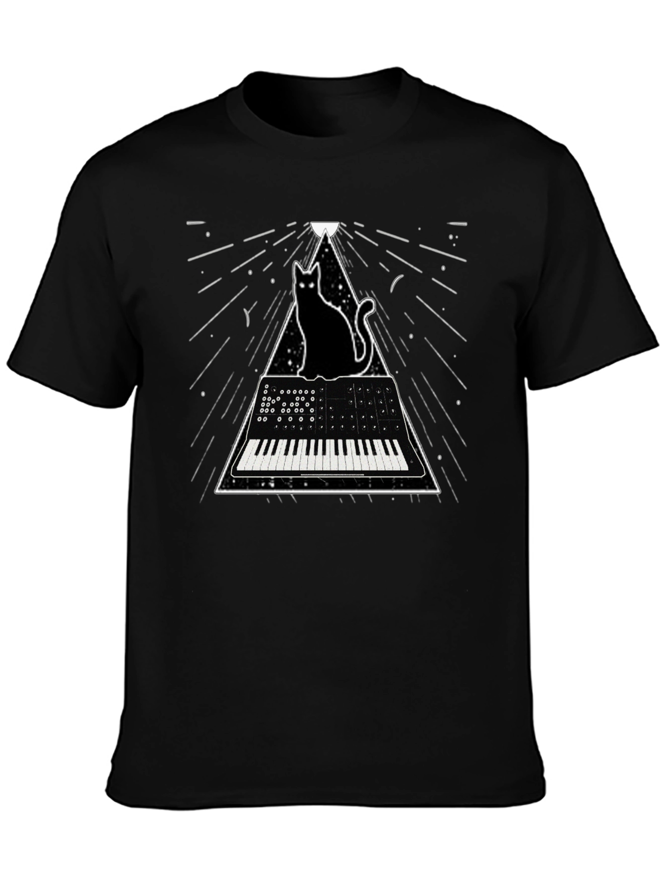 Black Cat Keyboard T-Shirt - Synthwave Style view 3