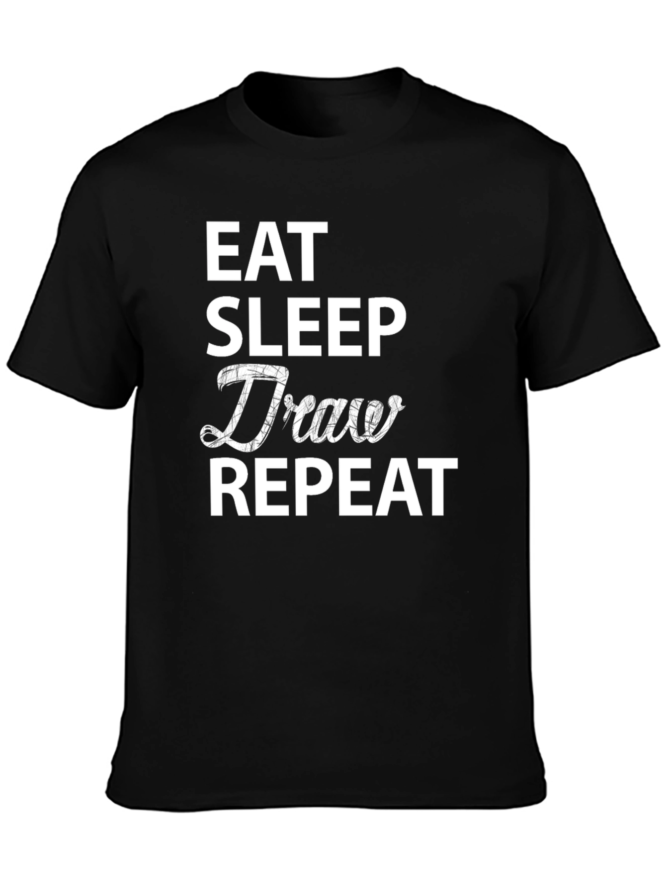 Black Eat Sleep Draw Repeat Black Graphic T-Shirt view 3