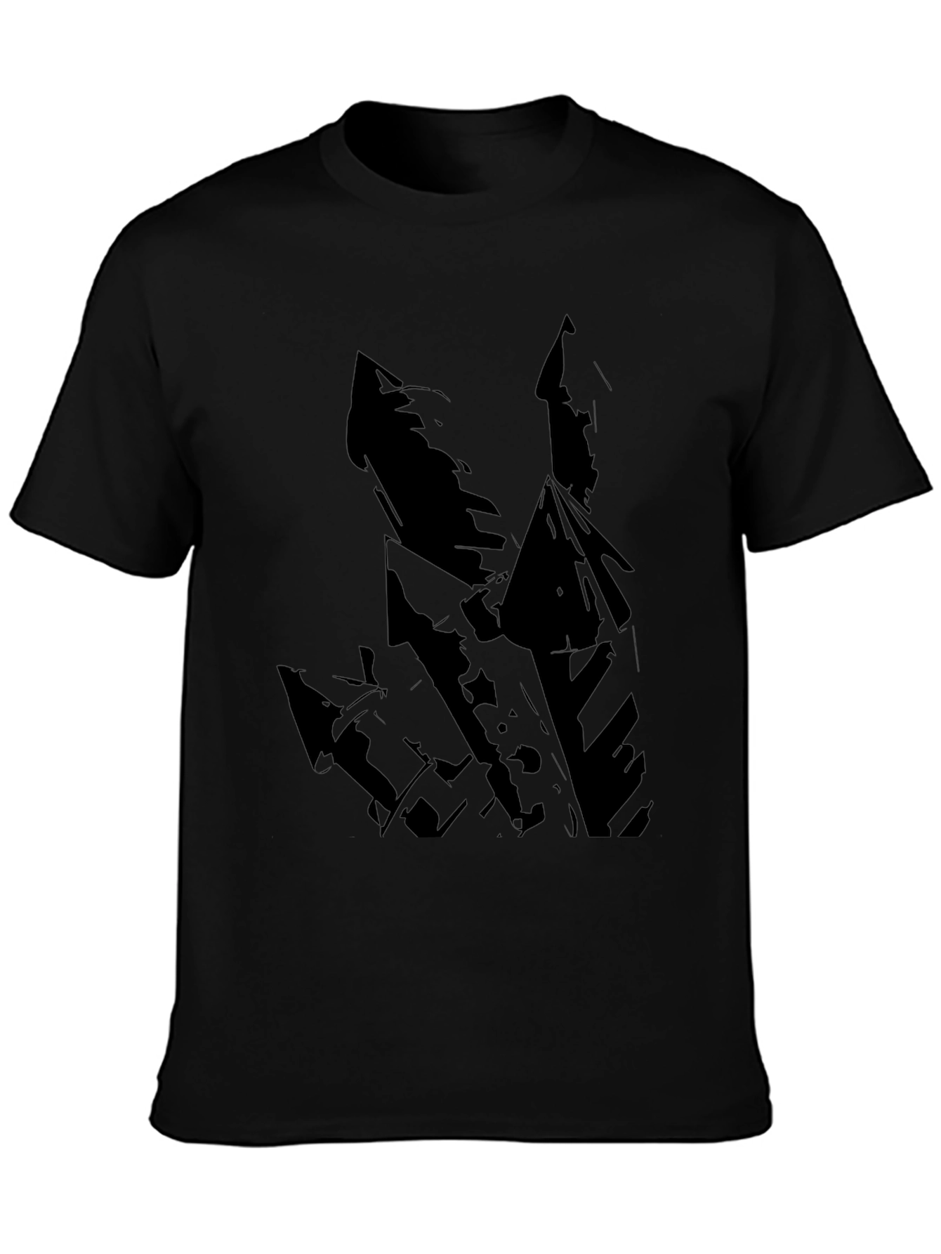 Black Men's Black T-Shirt with Abstract Castle Design view 3