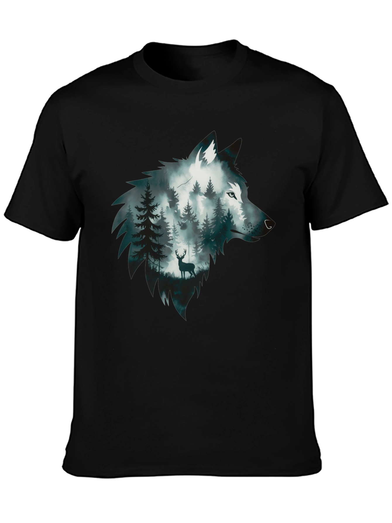 Black Wolf Forest Graphic Tee - Nature Inspired Design view 3