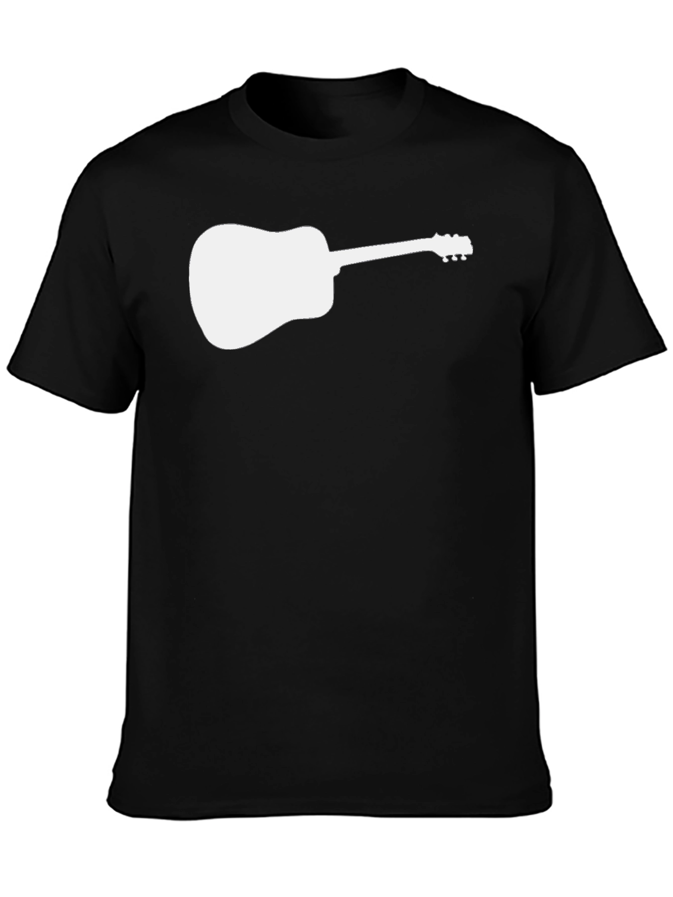 Black Guitar Silhouette Tee - Black Cotton Casual Shirt view 3