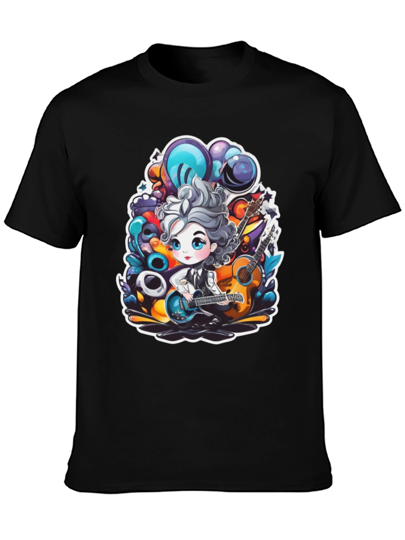 Black Cartoon Musician Graphic Tee view 3