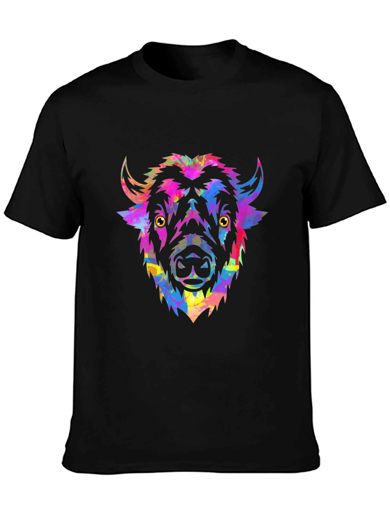 Black Colorful Bison Head Graphic Tee - Men's Black T-Shirt view 3