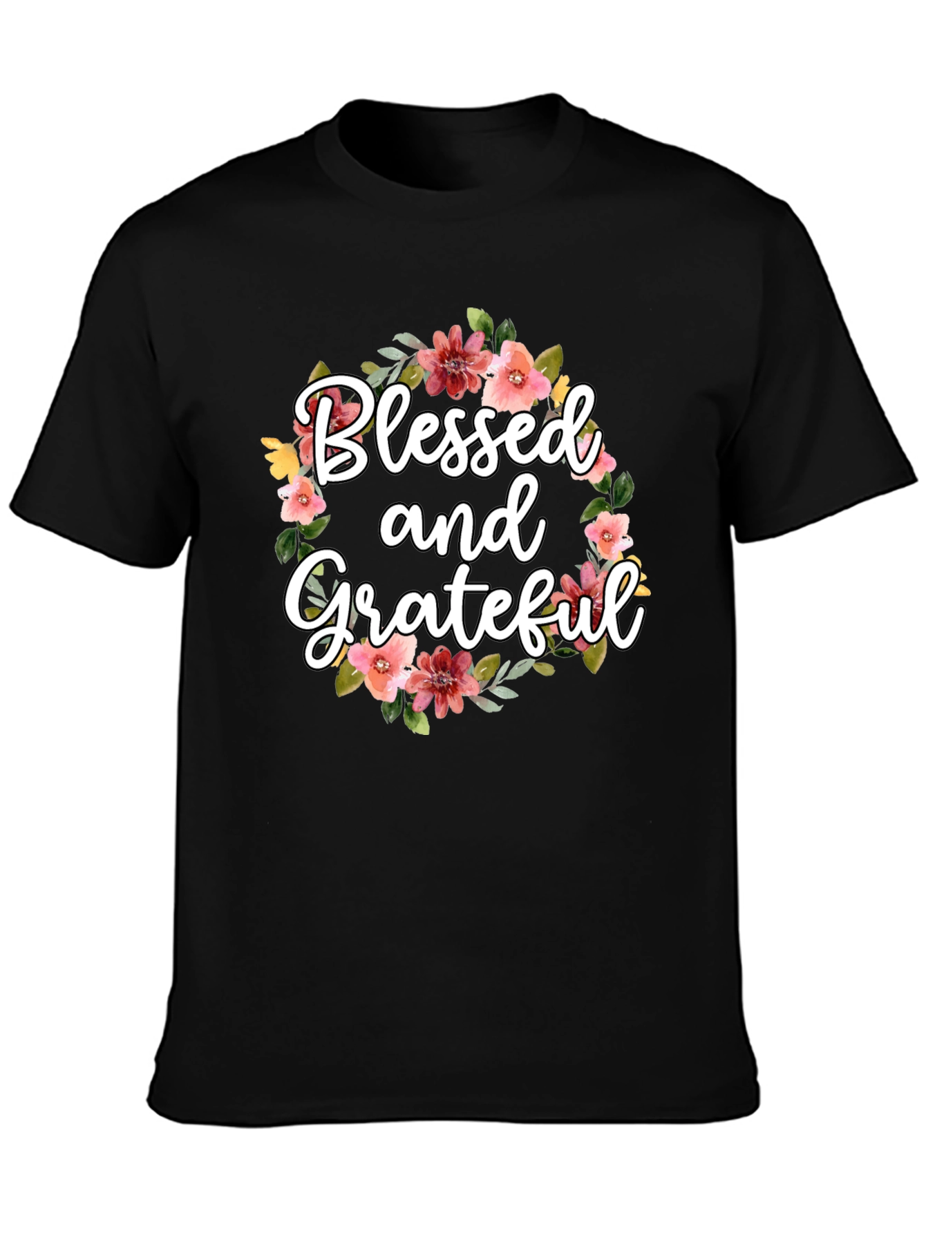 Black Blessed & Grateful Floral T-Shirt view 3