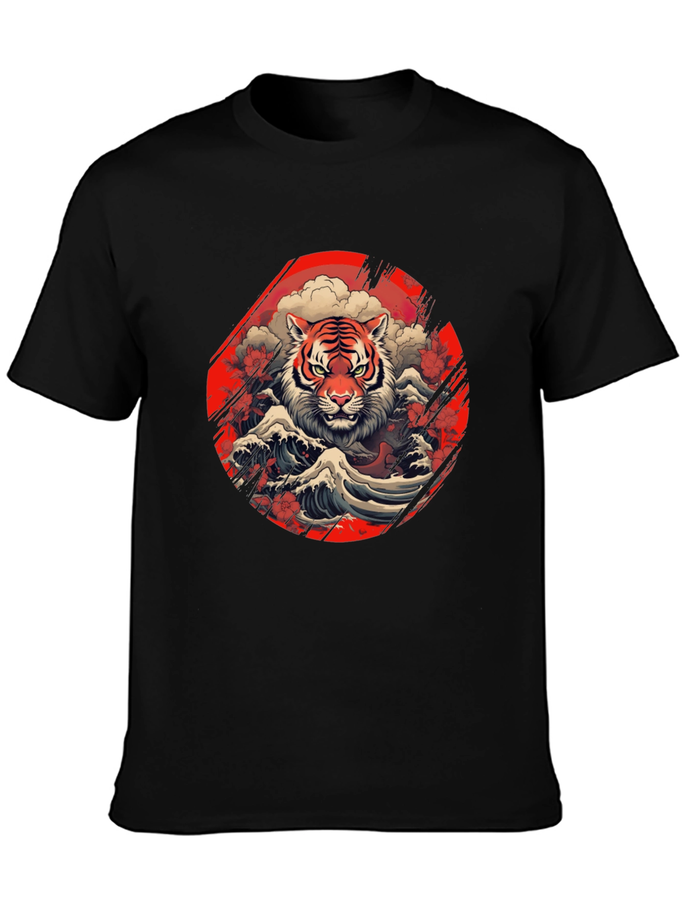 Black Tiger Wave Graphic Tee - Stylish Men's Black T-Shirt view 3
