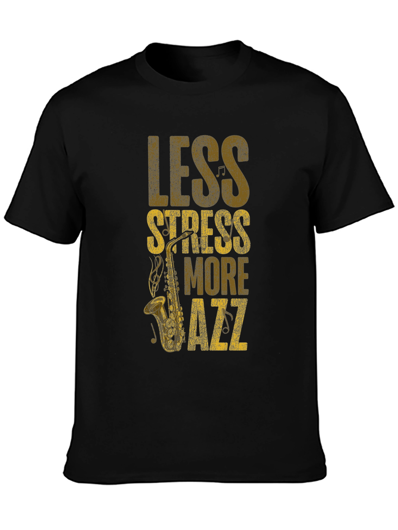 Black Less Stress More Jazz T-Shirt - Cool Music Tee view 3