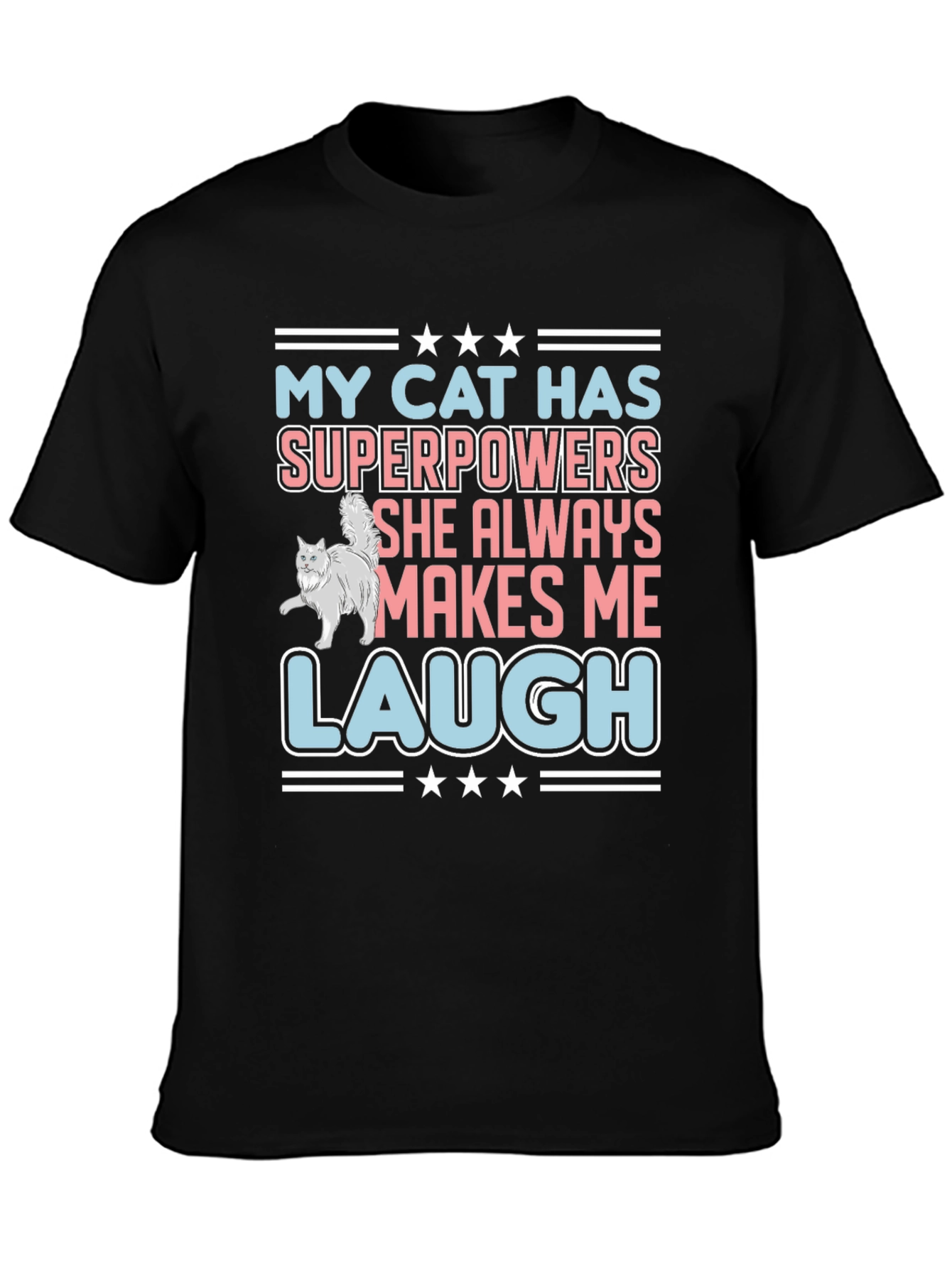 Black Funny Cat Superpowers T-Shirt view 3