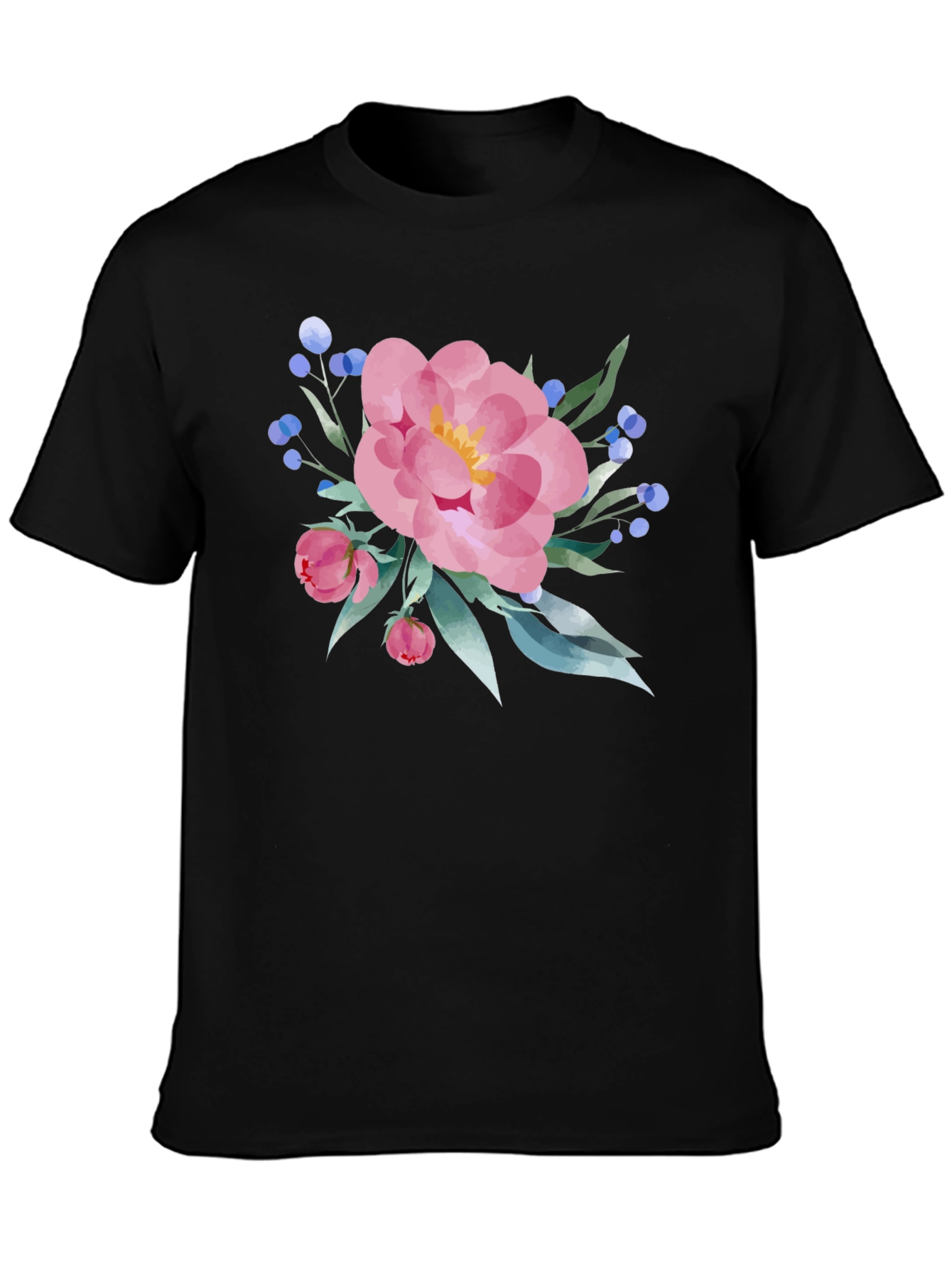 Black Floral Print Black T-Shirt view 3