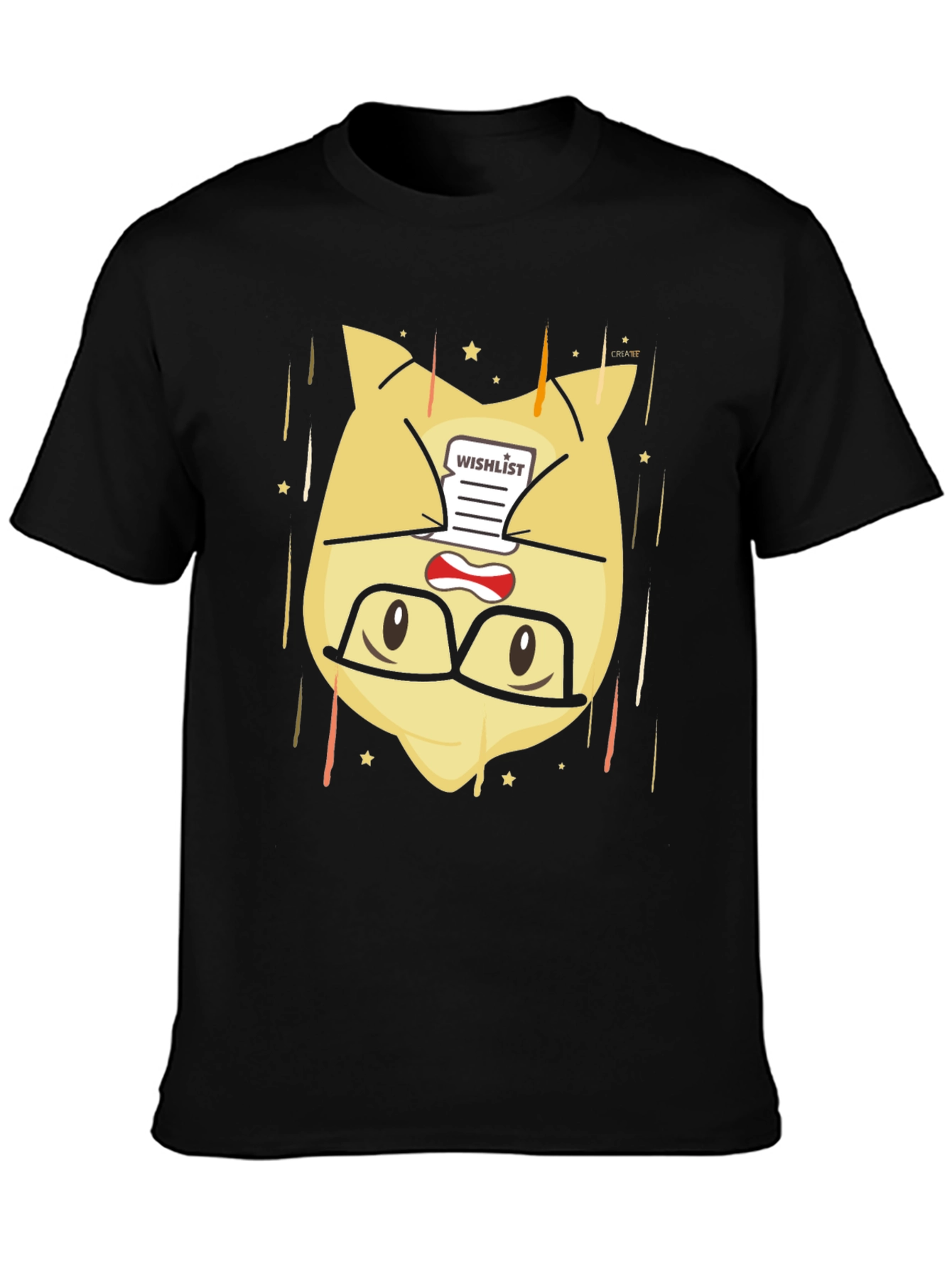 Black Funny Cartoon Character Wishlist Black T-Shirt view 3