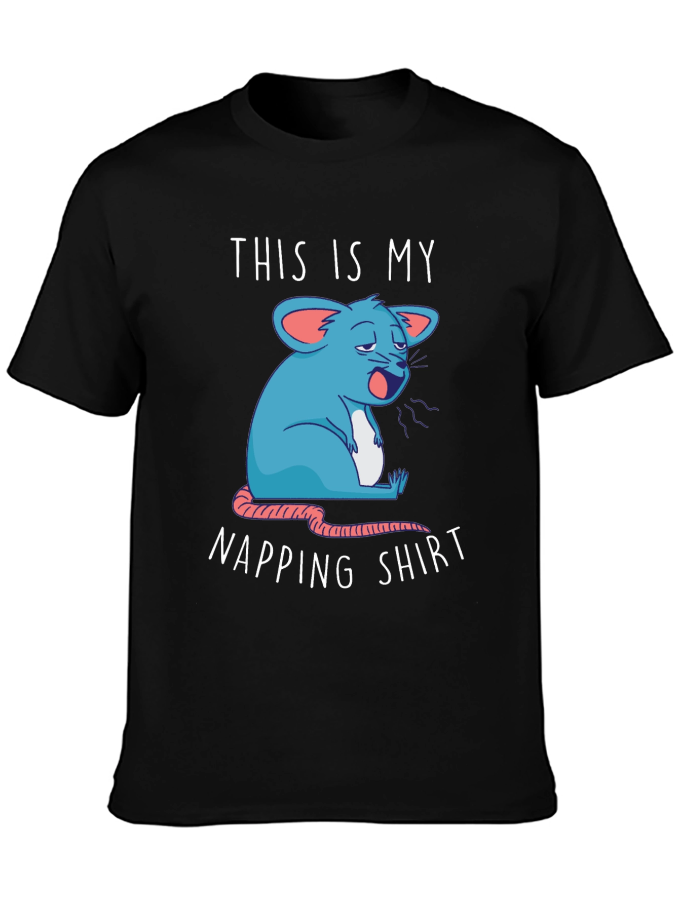 Black Napping Shirt - Funny Cartoon Sleepy Mouse Tee view 3
