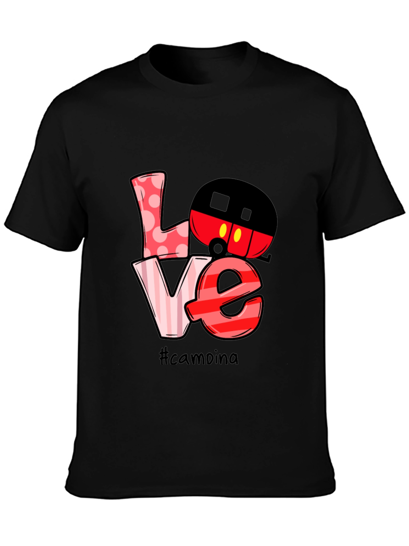 Black Love Camping Mickey Mouse T-Shirt view 3