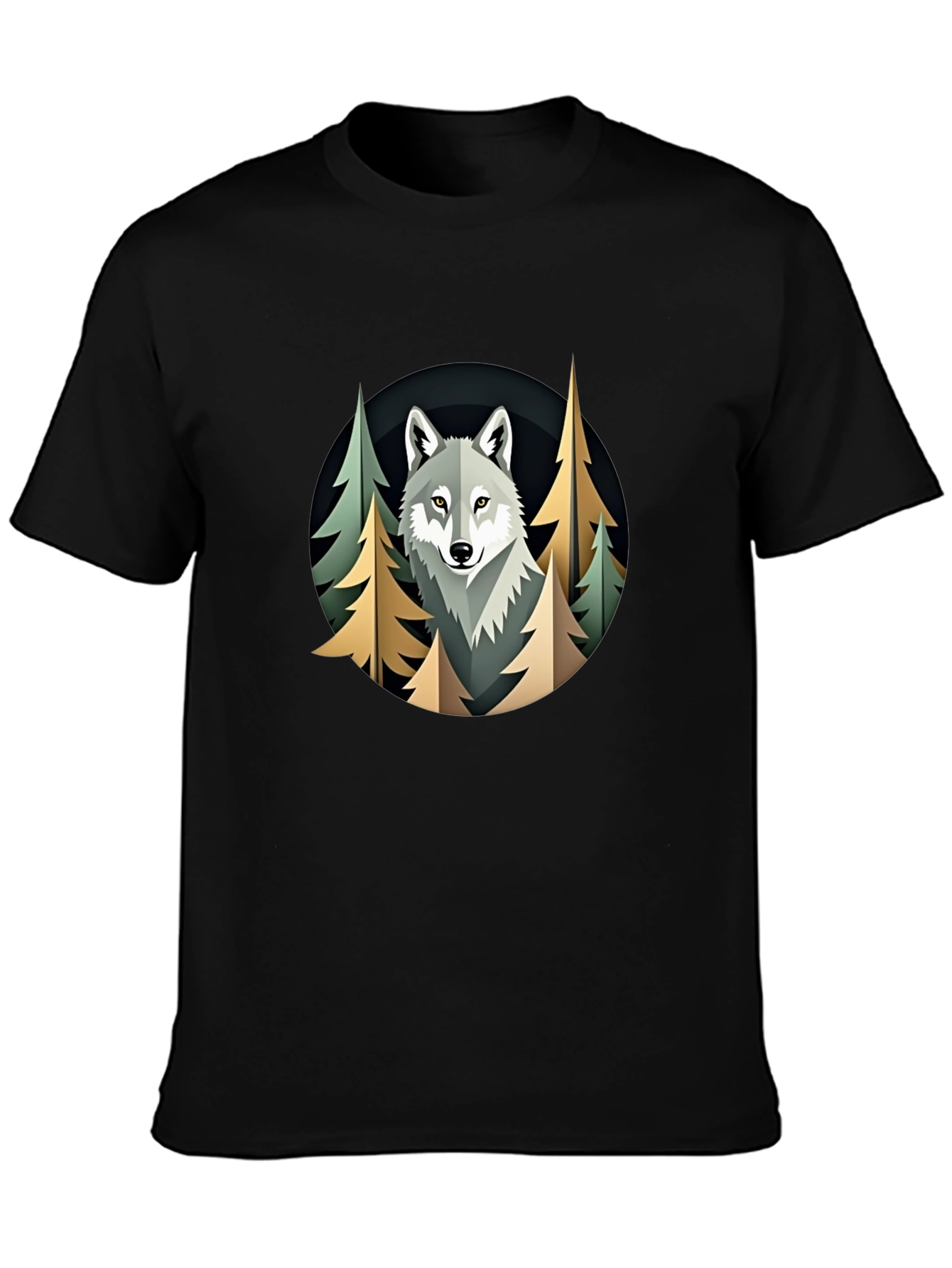 Black Wolf in Woods Graphic Tee - Premium Black T-Shirt view 3