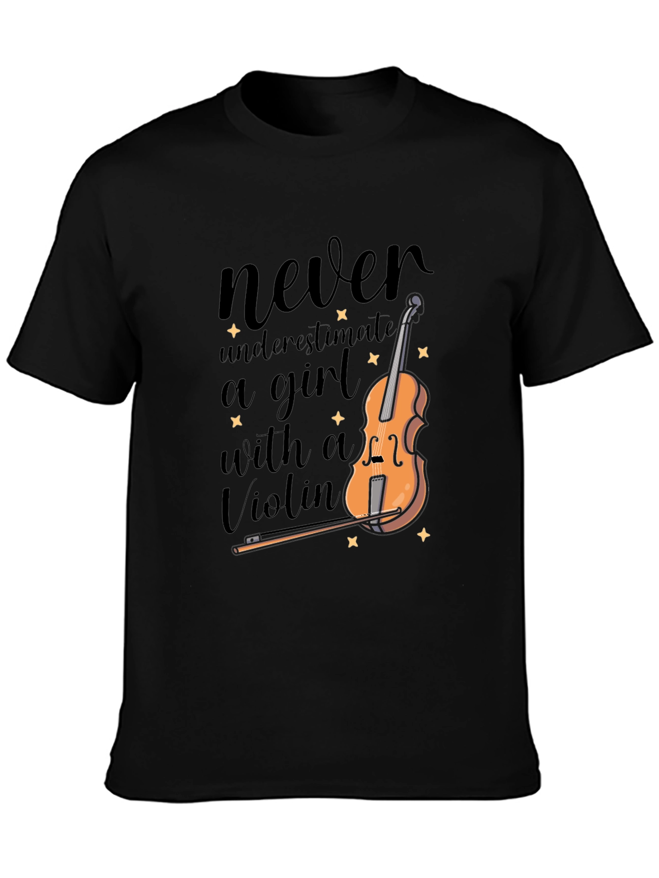 Black Never Underestimate a Girl with a Violin T-Shirt view 3