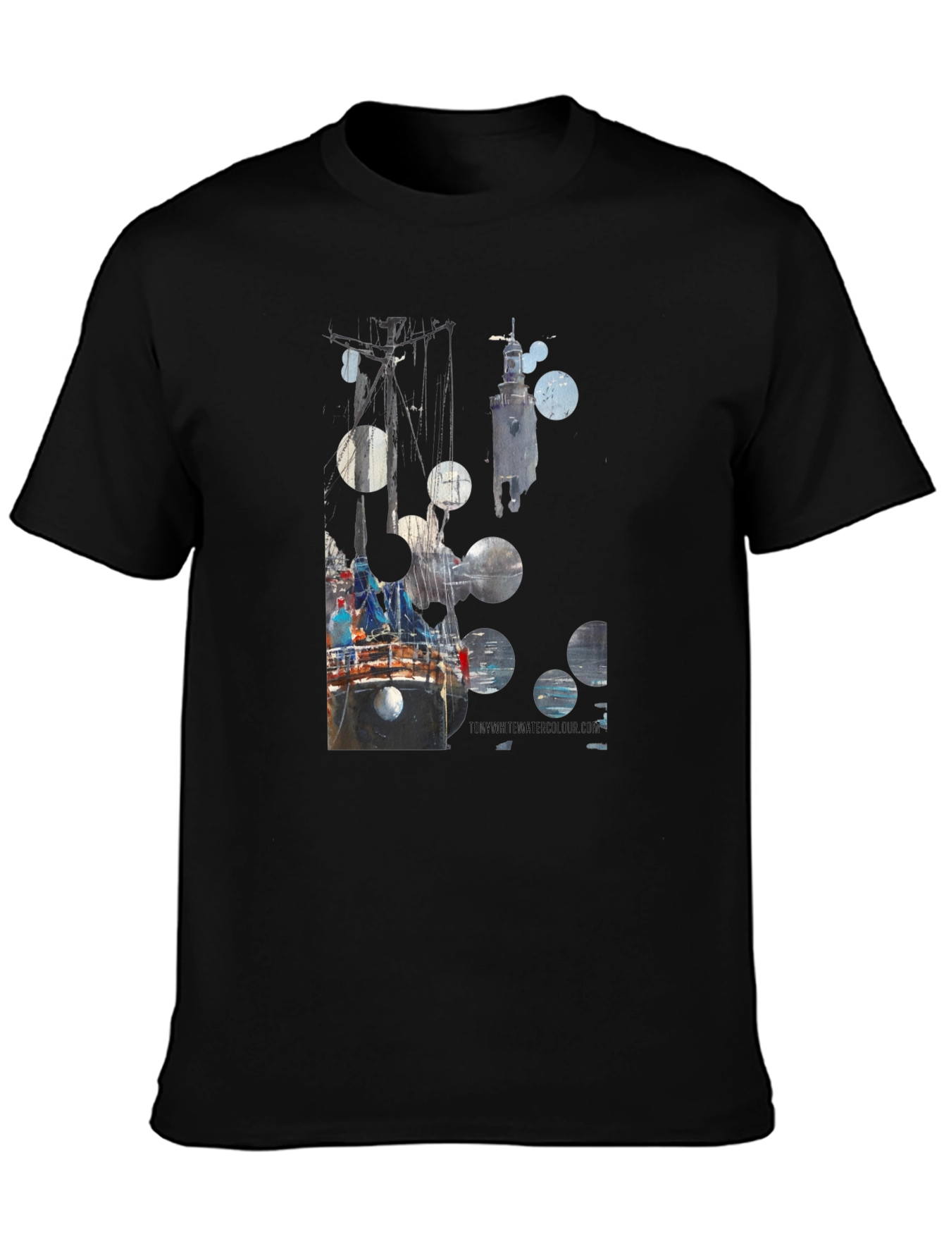 Black Abstract Boat Print Black T-Shirt view 3