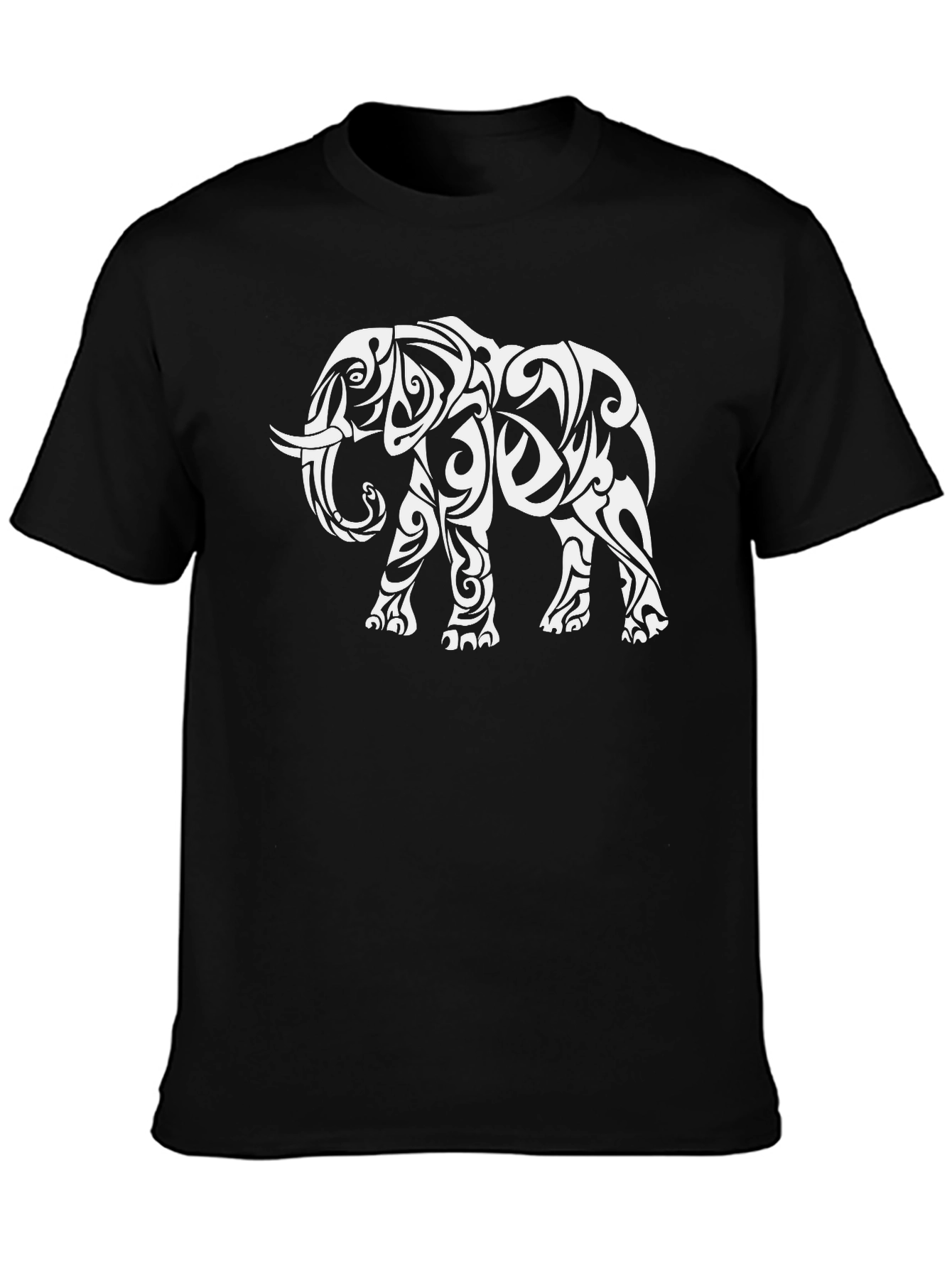 Black Tribal Elephant Graphic Tee - Black Casual Shirt view 3