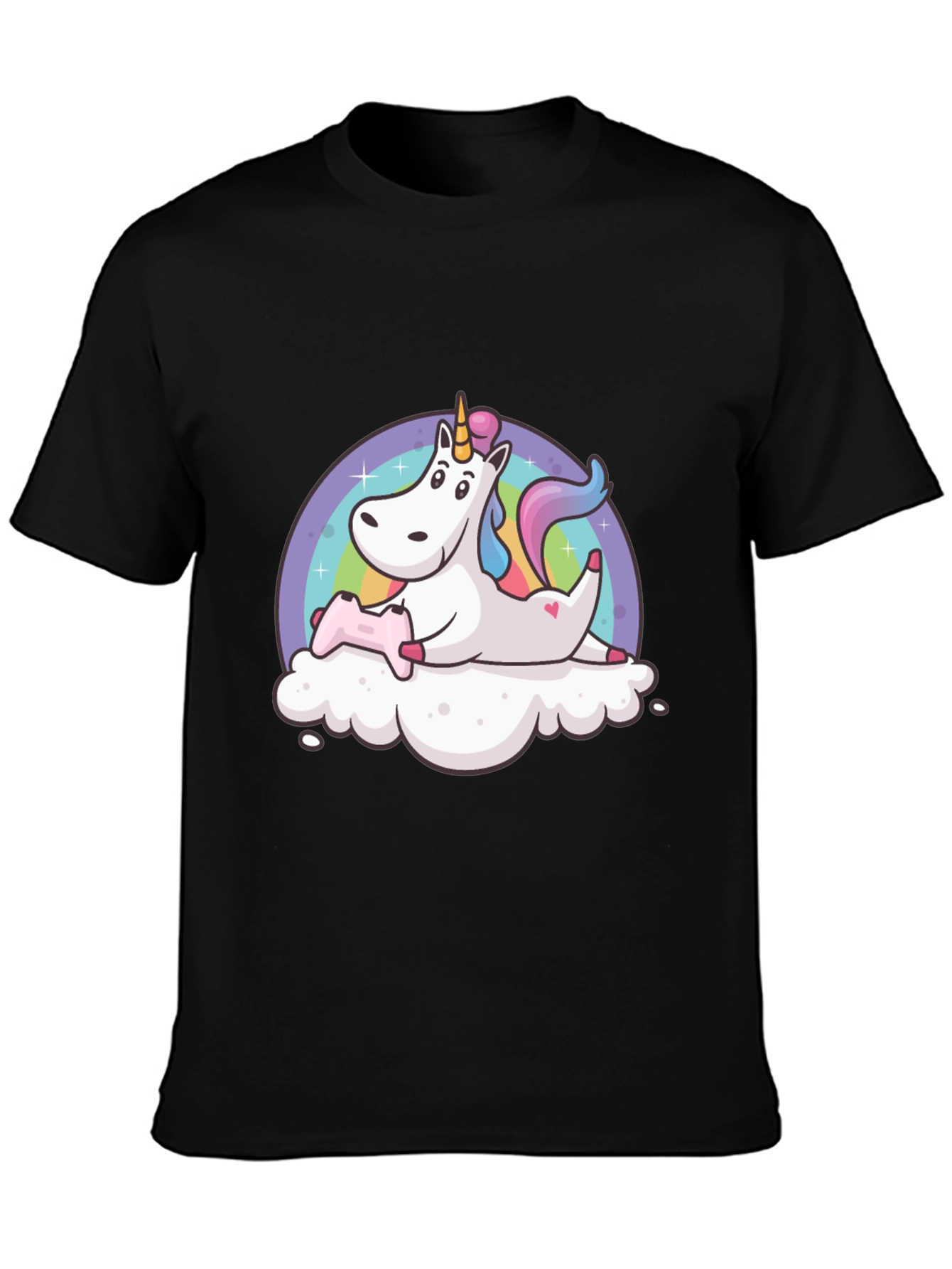 Black Unicorn Gamer T-Shirt - Black Cotton Tee view 3