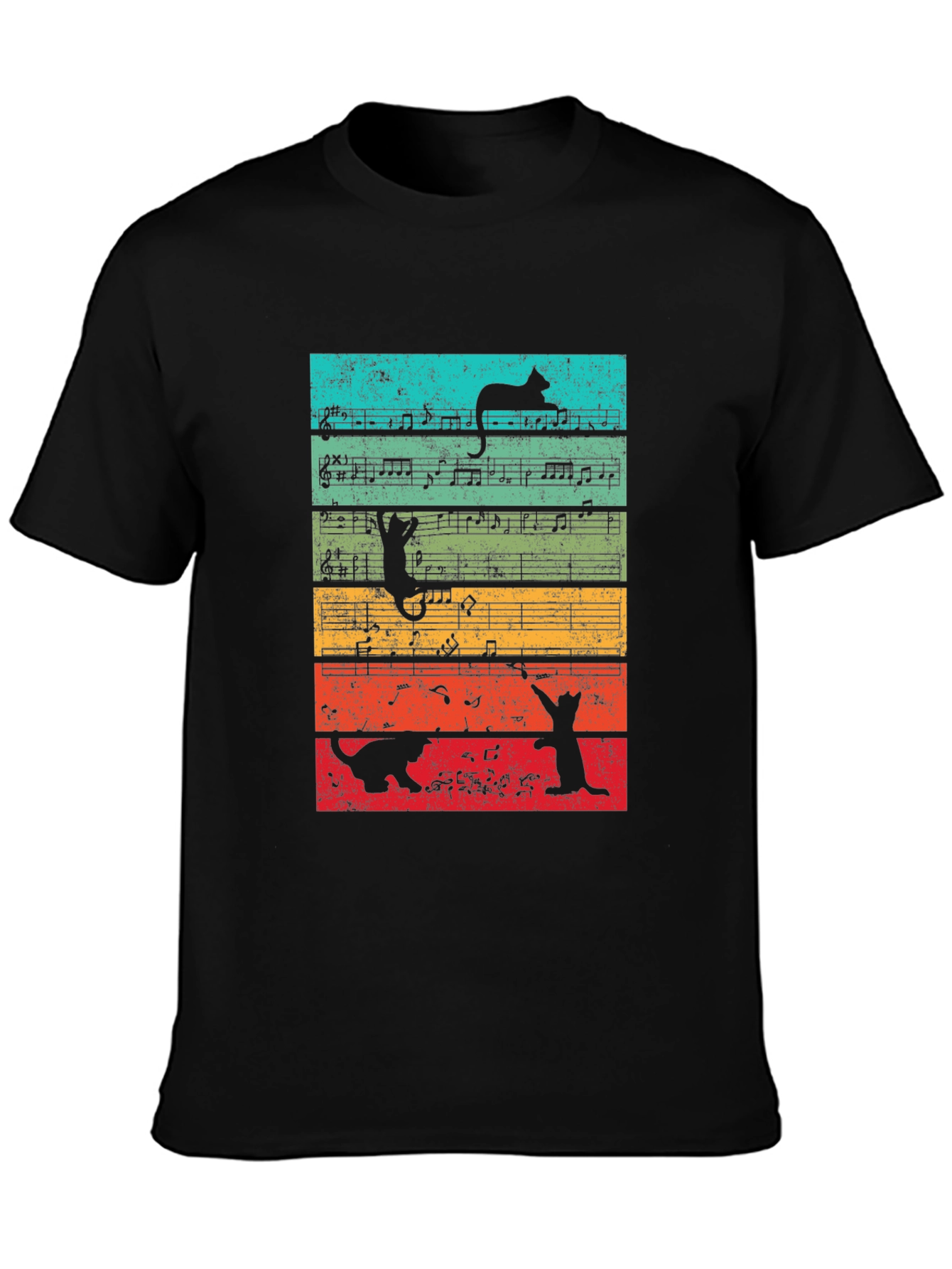 Black Cats and Music Notes Graphic T-Shirt view 3