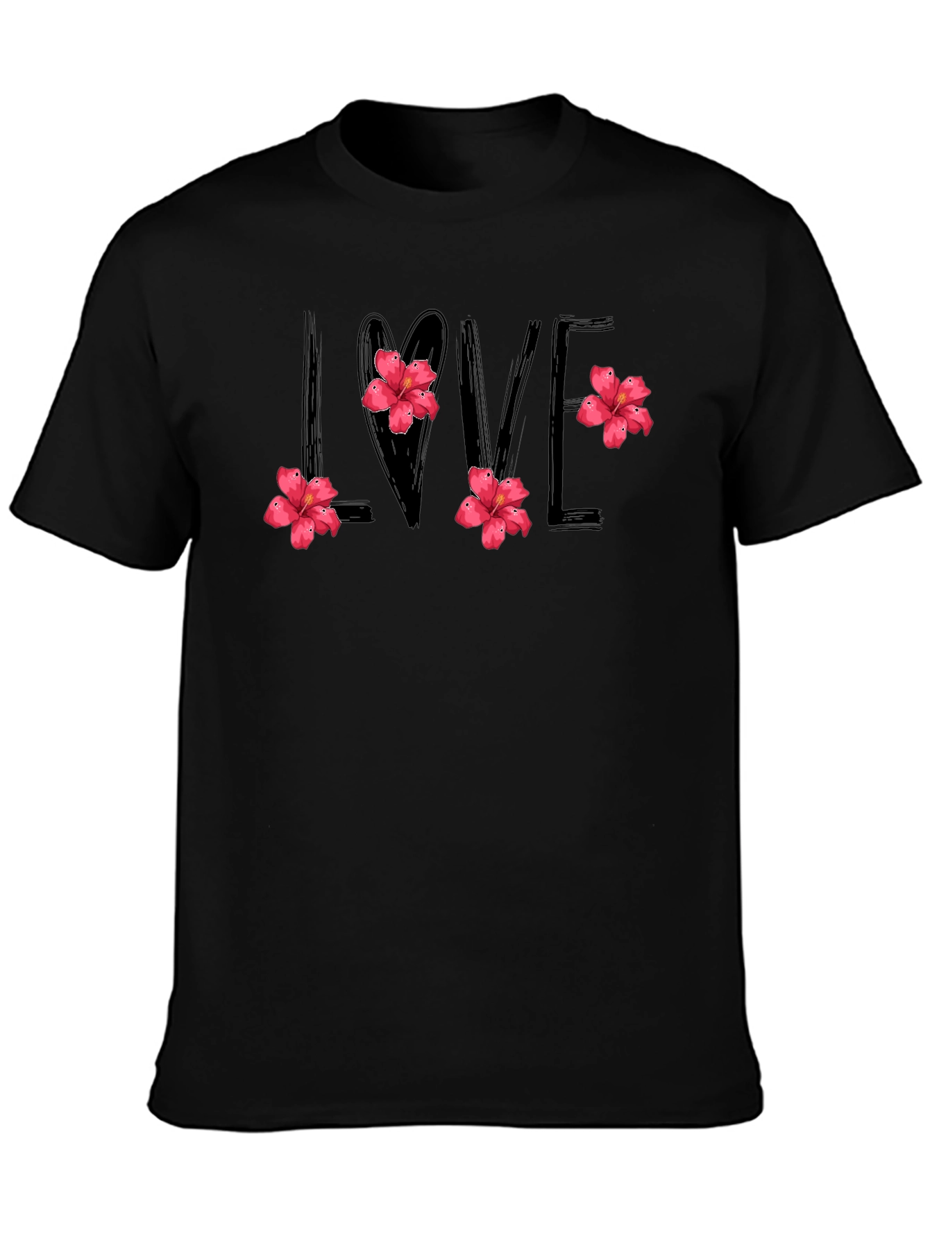 Black Love Floral Graphic Tee - Stylish Black Shirt view 3