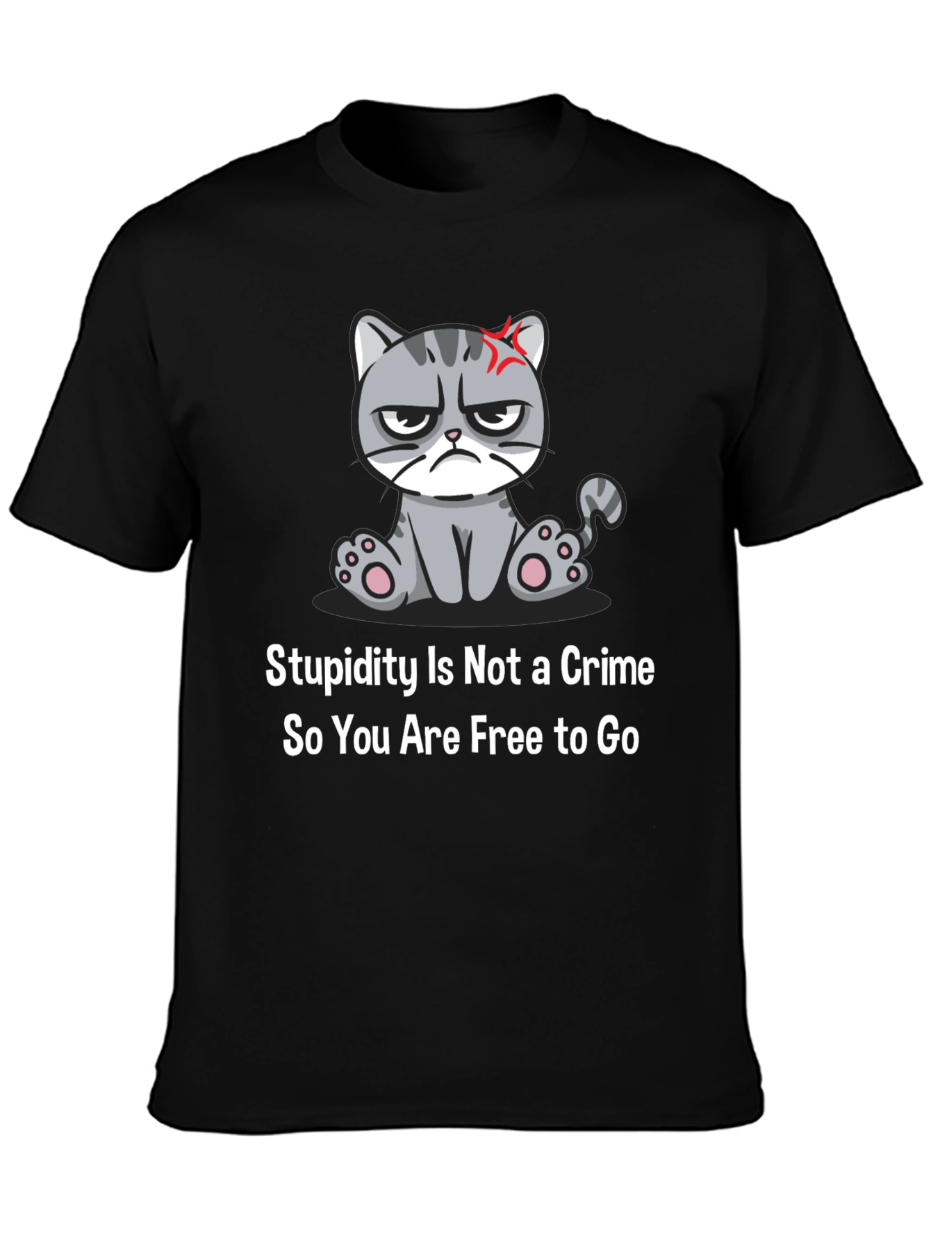 Black Grumpy Cat T-Shirt: Stupidity Is Not a Crime - Funny Sarcastic Tee view 3