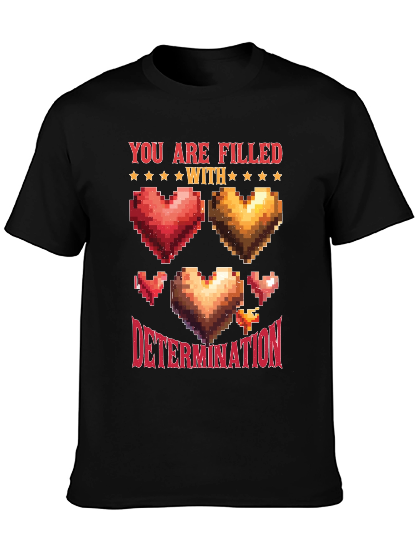 Black Pixel Heart Determination Graphic T-Shirt view 3