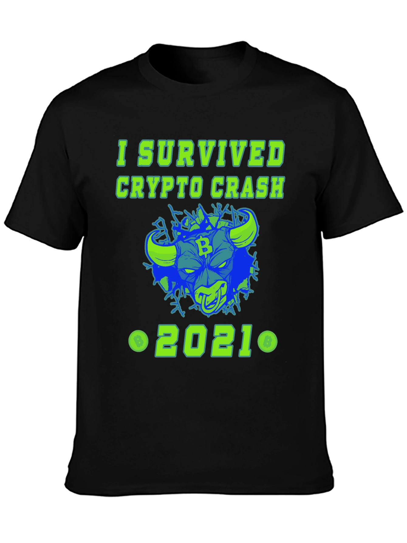 Black I Survived Crypto Crash 2021 Graphic Tee view 3