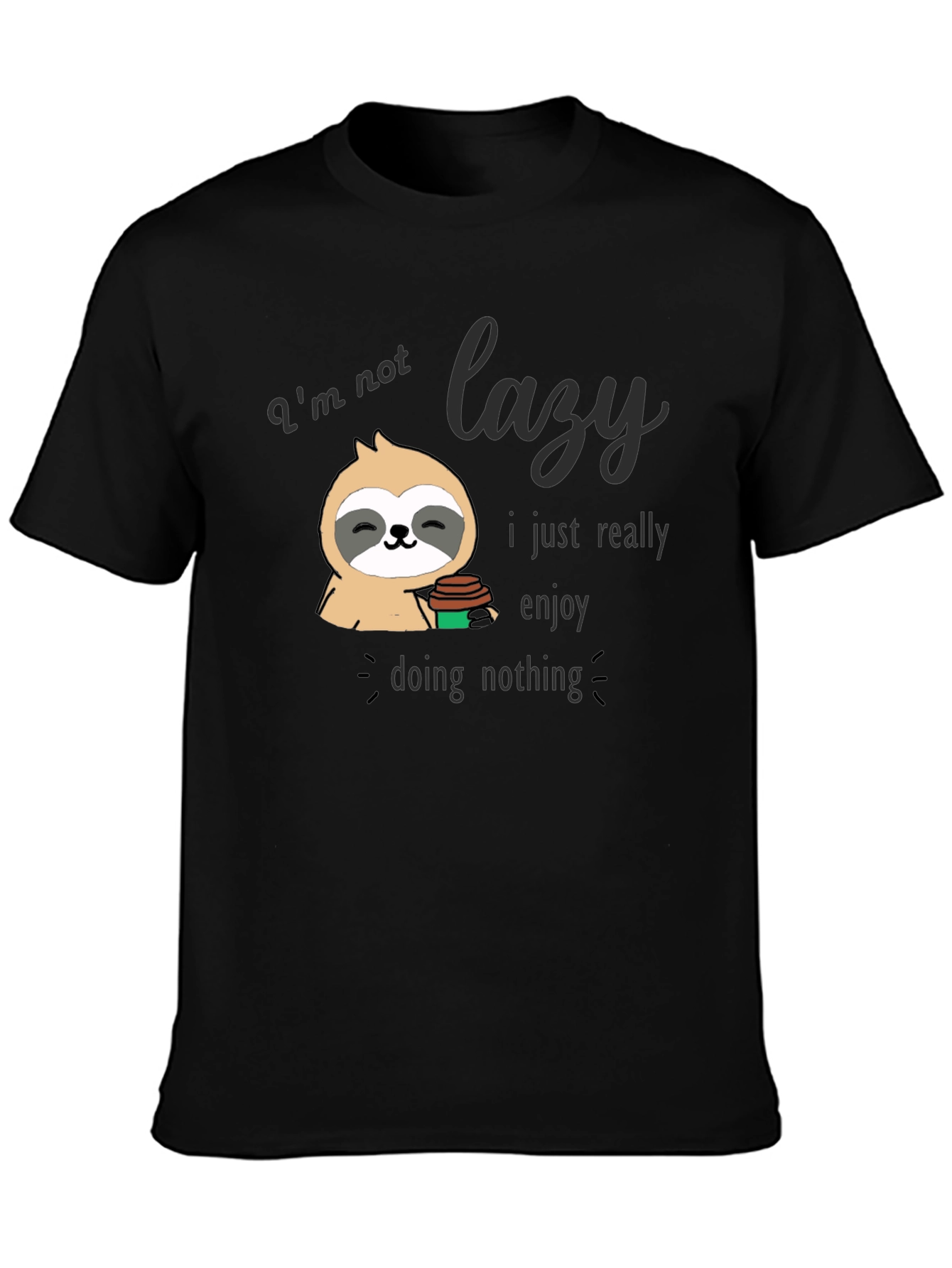 Black Lazy Sloth Graphic T-Shirt - Enjoy Doing Nothing Tee view 3